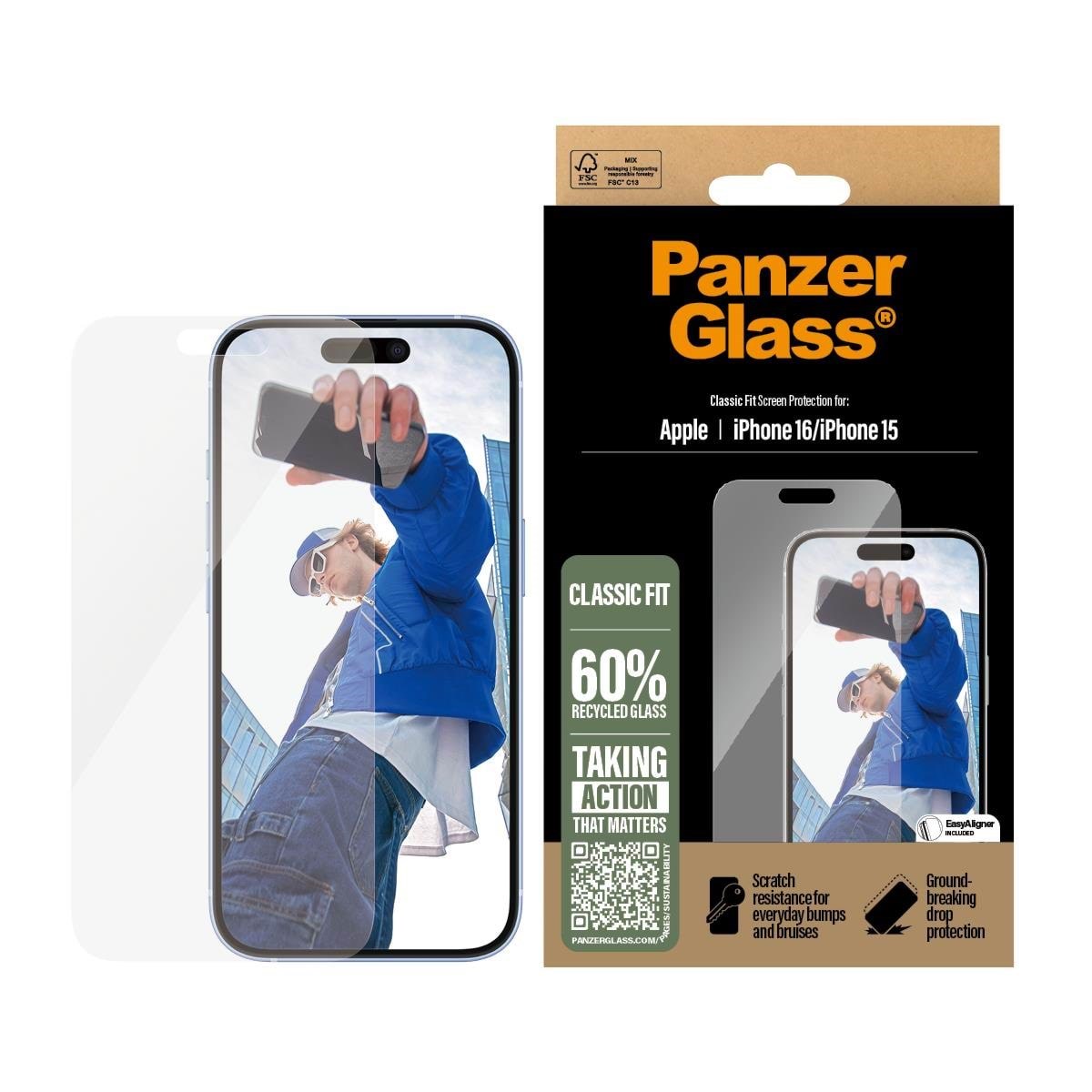 Panzerglass Screen Protector Iphone 16 | 15 | Classic Fit - Handys Schutzfolie Panzer2873