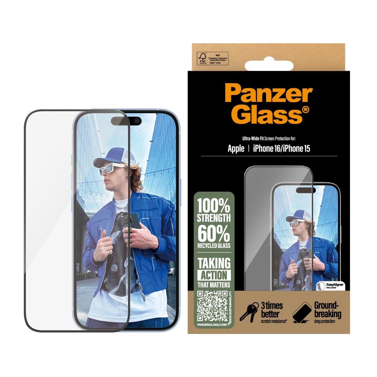 Panzerglass Screen Protector Iphone 16 | 15 | Ultra-wide Fit - Handys Schutzfolie