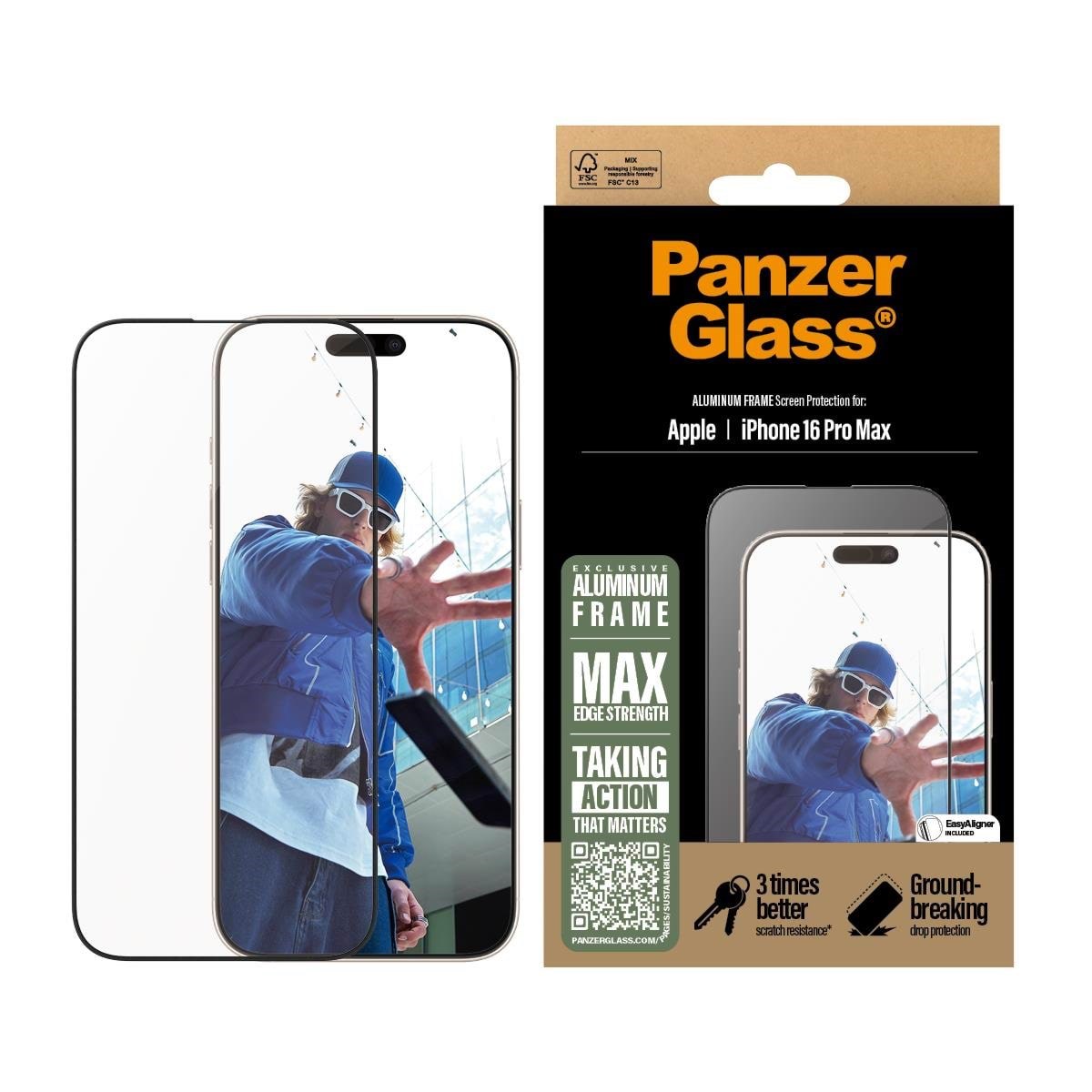 Panzerglass Screen Protector Aluminum Frame Iphone 16 Pro Max| Ultra-wide Fit - Handys Schutzfolie Panzer2852