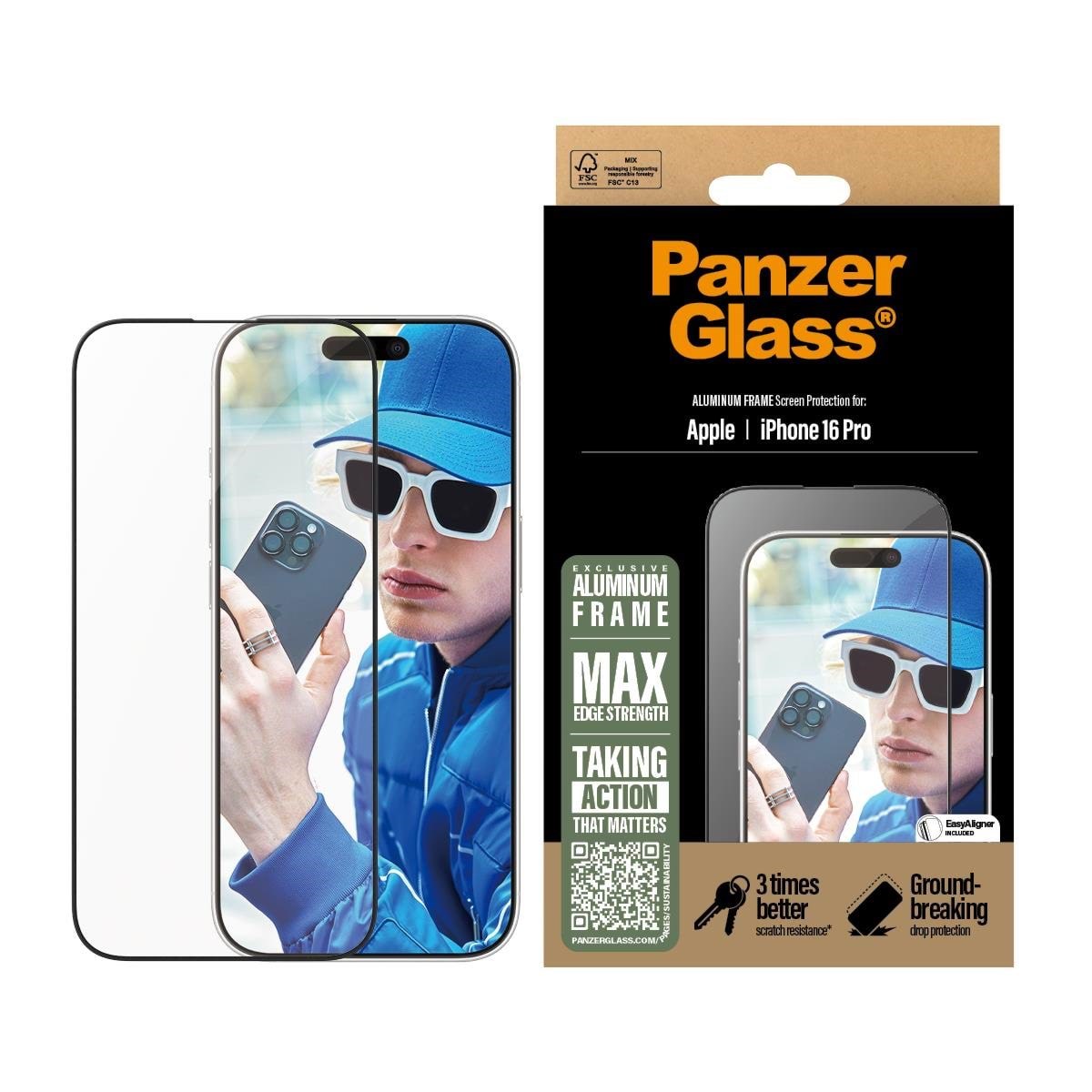 Panzerglass Screen Protector Aluminum Frame Iphone 16 Pro | Ultra-wide Fit - Handys Schutzfolie Panzer2850