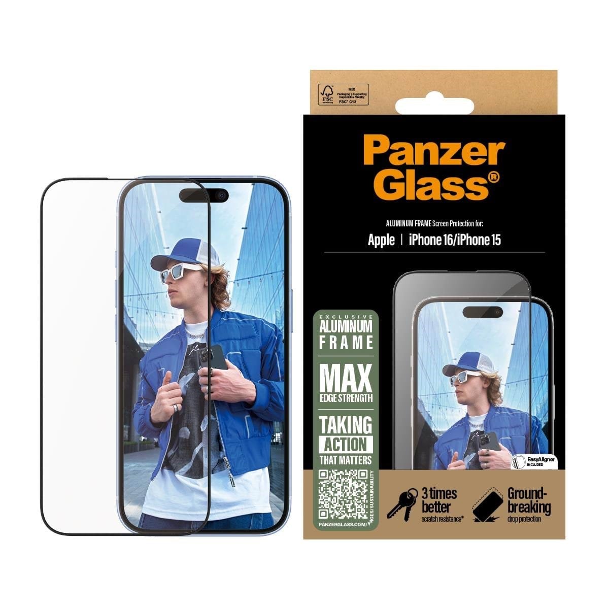 Panzerglass Screen Protector Aluminum Frame Iphone 16 | Ultra-wide Fit - Handys Schutzfolie
