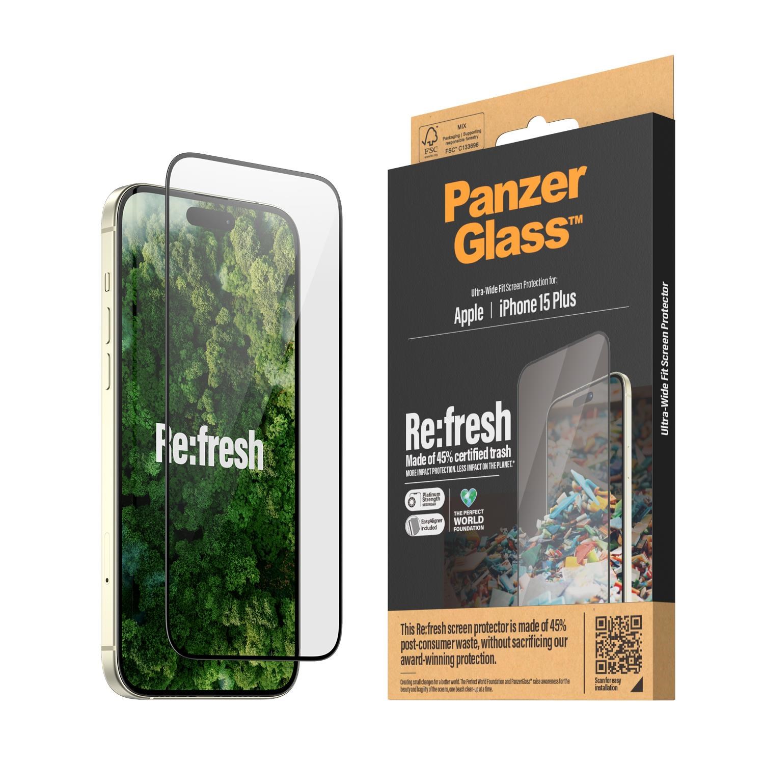 Panzerglass Re:Fresh Screen Protector Iphone 15 Plus | Ultra-wide Fit w. Easyaligner - Handys Schutzfolie Panzer2823