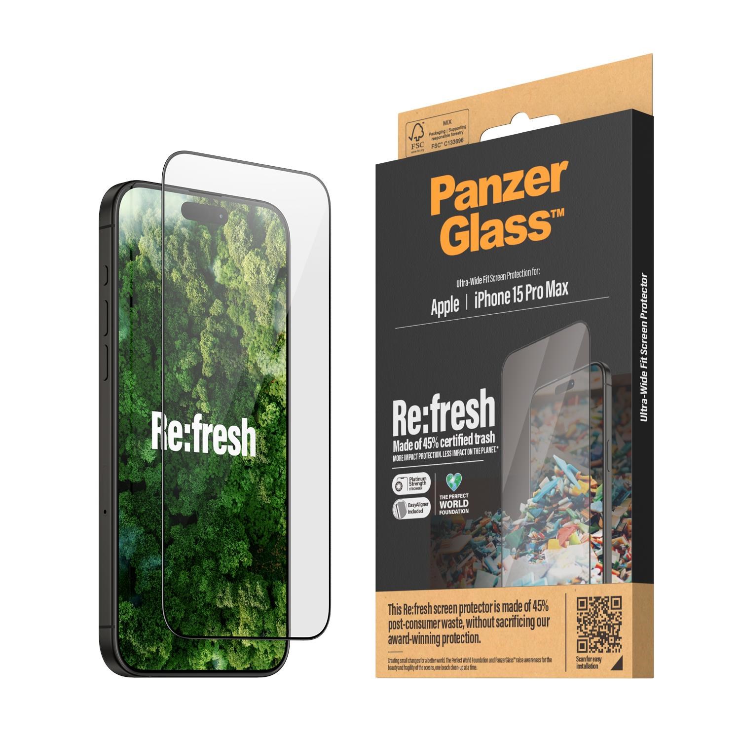 Panzerglass Re:Fresh Screen Protector Iphone 15 Pro Max | Ultra-wide Fit w. Easyaligner - Handys Schutzfolie