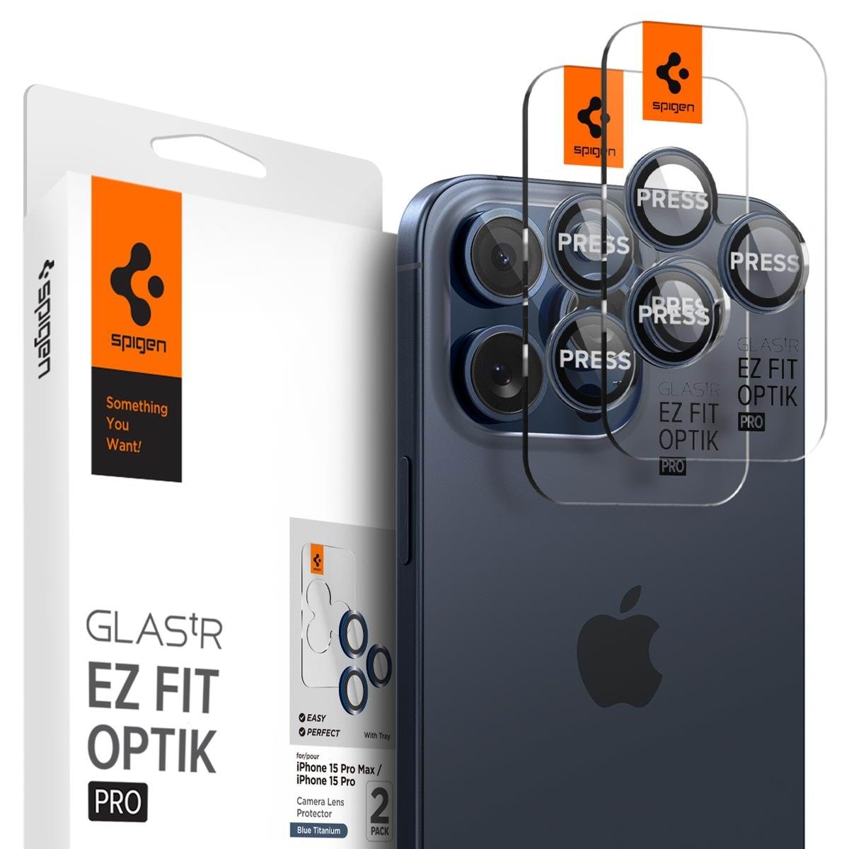Spigen Glass tR EZ Fit Optik Pro 2 Pack - Blue Titanium -Iphone17/16/15 Pro / 17/16/15 Pro Max - Handys Anderes Zubehoer Agl07164