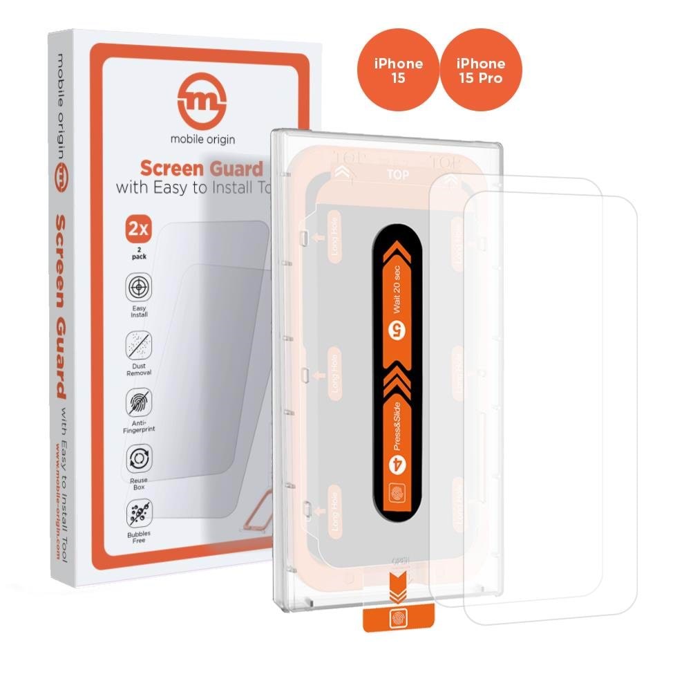 Mobile Origin Orange Screen Guard Iphone 15 Pro/15 With Easy Applicator - 2 Pack - Handys Schutzfolie