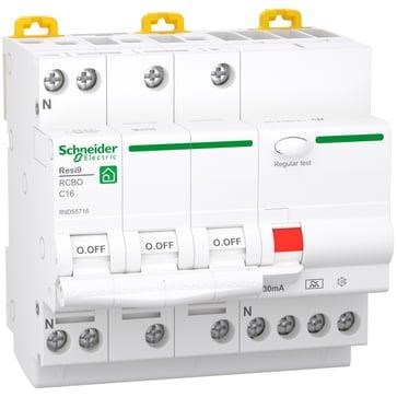 Schneider Electric Resi9 XP Rcbo/combination Switch 3pn C-characteristic 16a 6ka 30ma Class A 90mm - Komponenten Fuer Schaltkaesten Und Schraenke