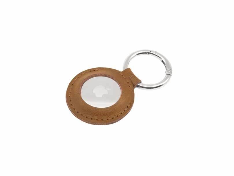 Fixed Real Leather Keychain Case For Airtag Brown - Handys Anderes Zubehoer