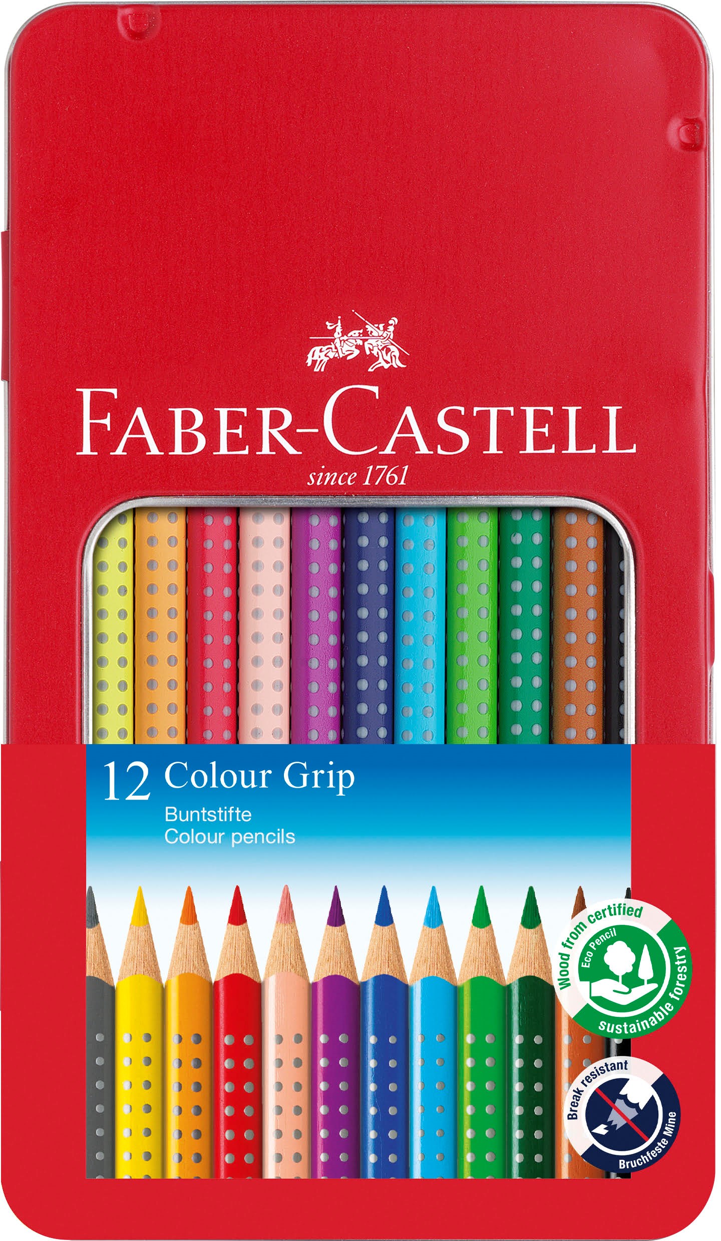 Faber-castell Buntstift Colour Grip 12er-metalletui - Utensilien Zum Schreiben Und Zeichnen Farbstift 112413