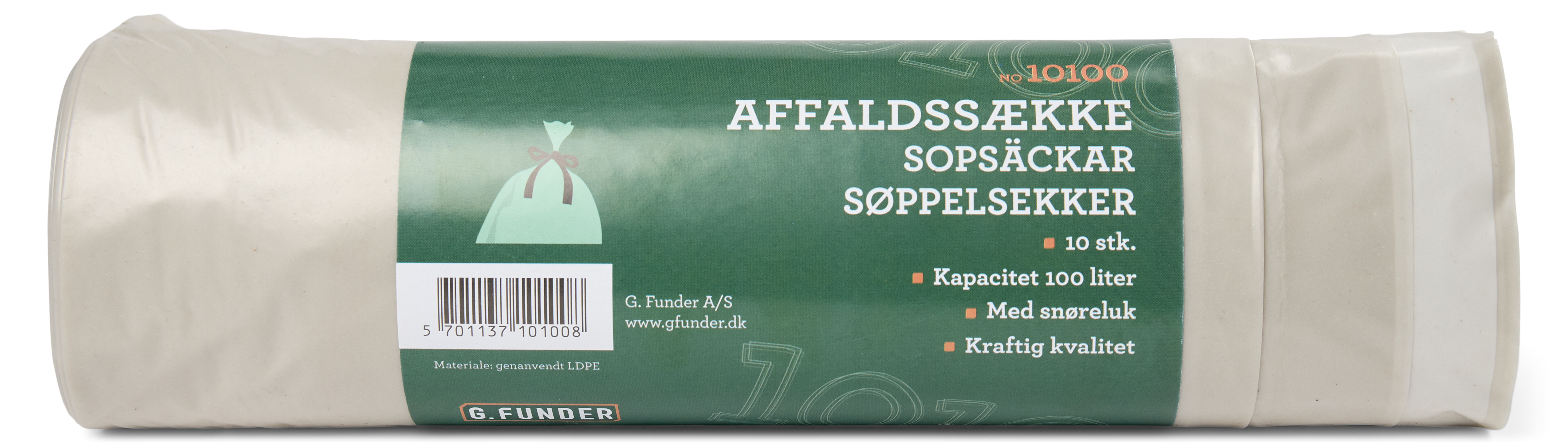 G.Funder Garbage Bags With Drawstring Closure 100 Liters 10 Bags Per Roll Clear Plastic - Heavy-duty Quality - Gartengeraete 5701137101008