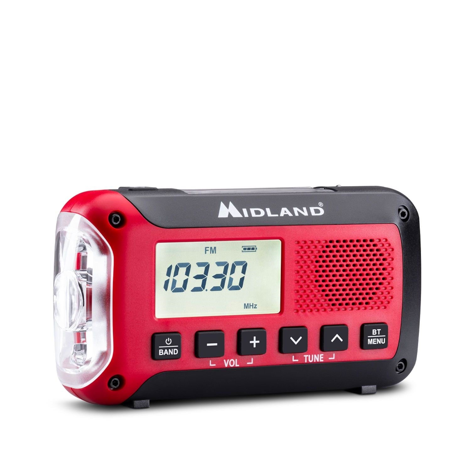 Midland Er250 BT Emergency Bluetooth Radio - Solar - Dynamo - 130 Lumens Flashlight - 2600mah Powerbank - Am/fm - Mono - Rot - Dab Netzwerk Und 