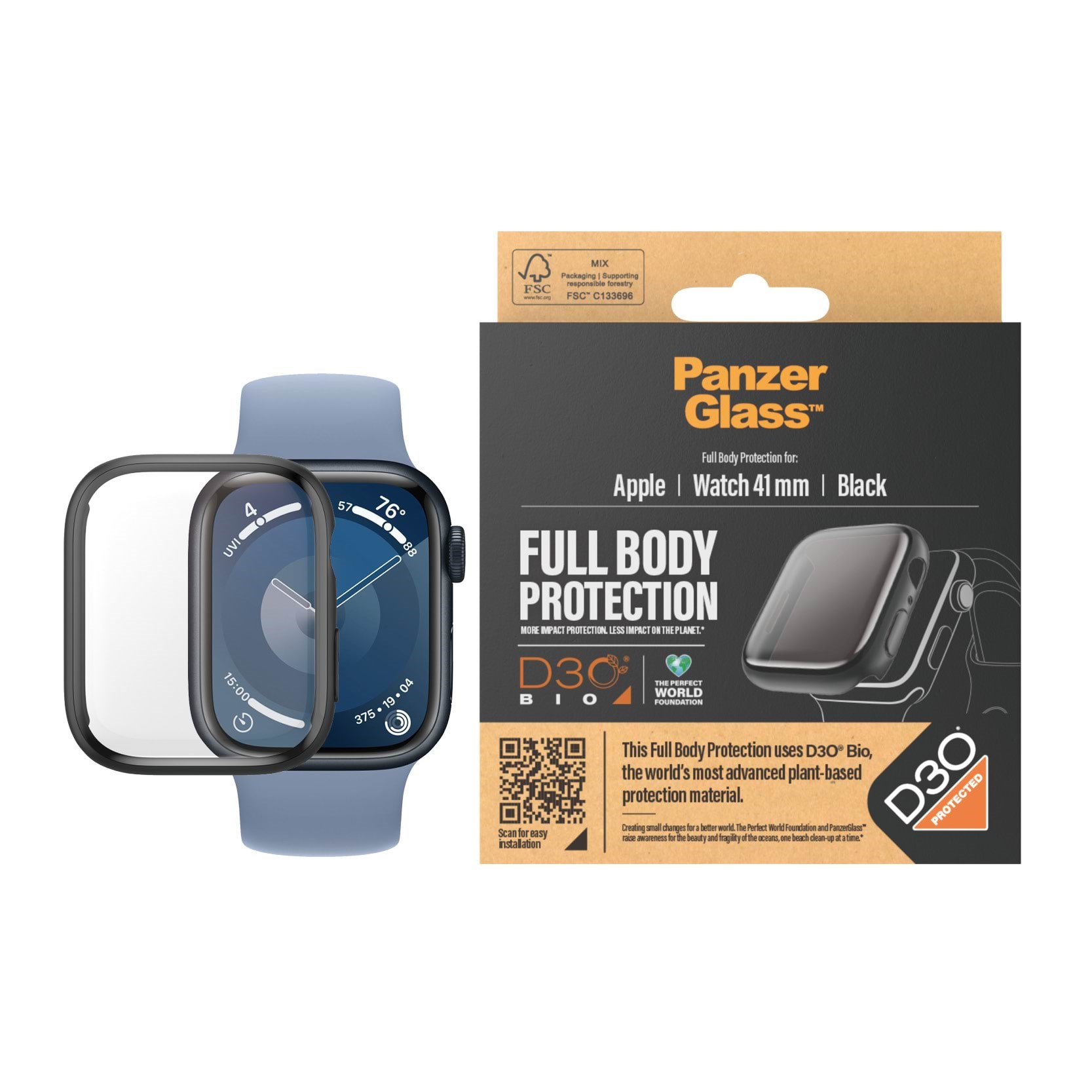 Panzerglass Screen Protector Full Body Apple Watch Series 9 With D3o | 41mm | Black - Smartwatch Accessories Panzer3689