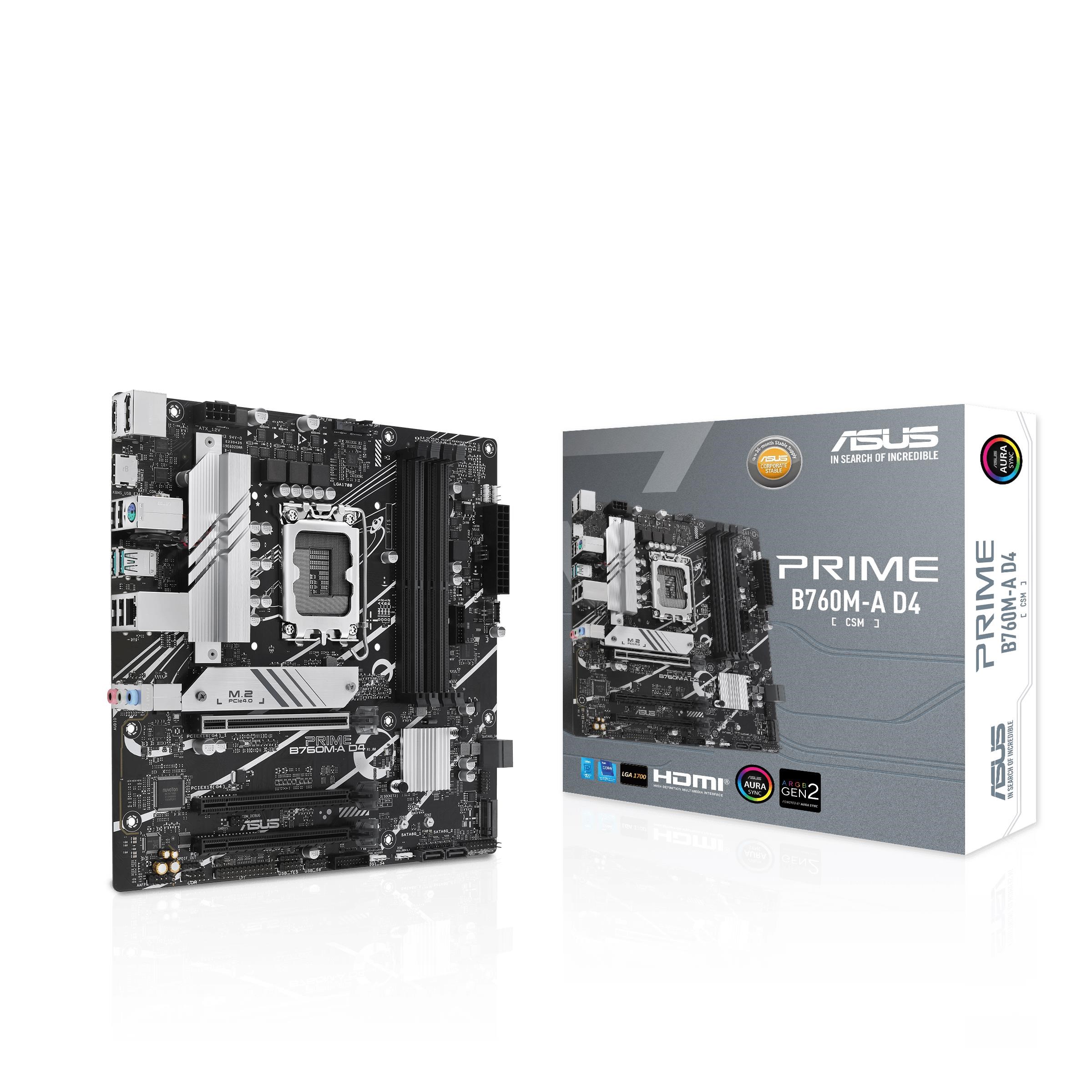 Asus Prime B760m-a D4-csm (V2) Mainboard - Intel B760 - Intel Lga1700 - Ddr4 Ram - Micro-atx 90mb1d00-m1eayc