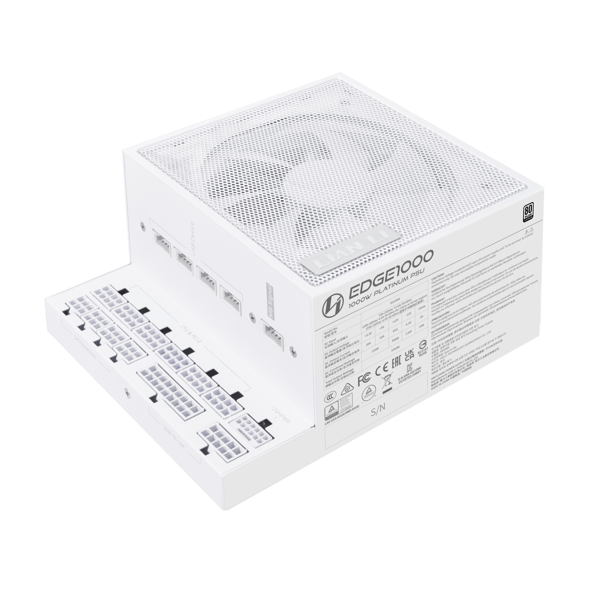 Lian Li Edge 1000 White Netzteile - 1000 Watt - 120 mm - Atx 3.1 - 80 Plus Platinium Weiß Eg1000 White