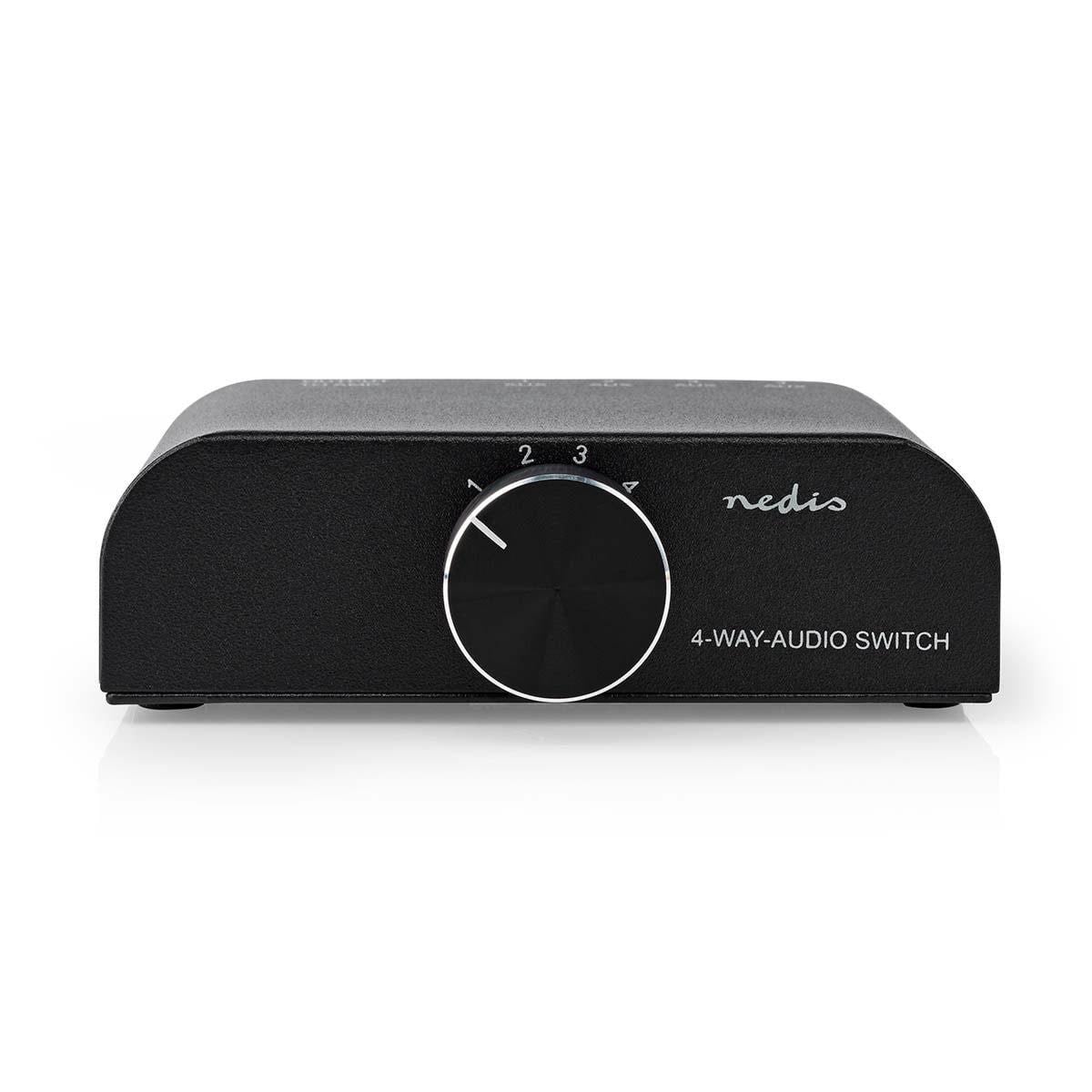 Nedis - Analogue 4-way-audio Switch - 3 x Rca Stereo (Phono) + 3.5 mm Jack - 4 Ports - Audio Kabel Schwarz Aswi2424at