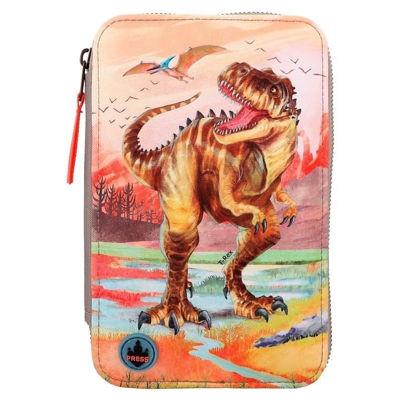 Depesche Dino World Triple Pencil Case Led Khaki Brown - Schul Zubehoer