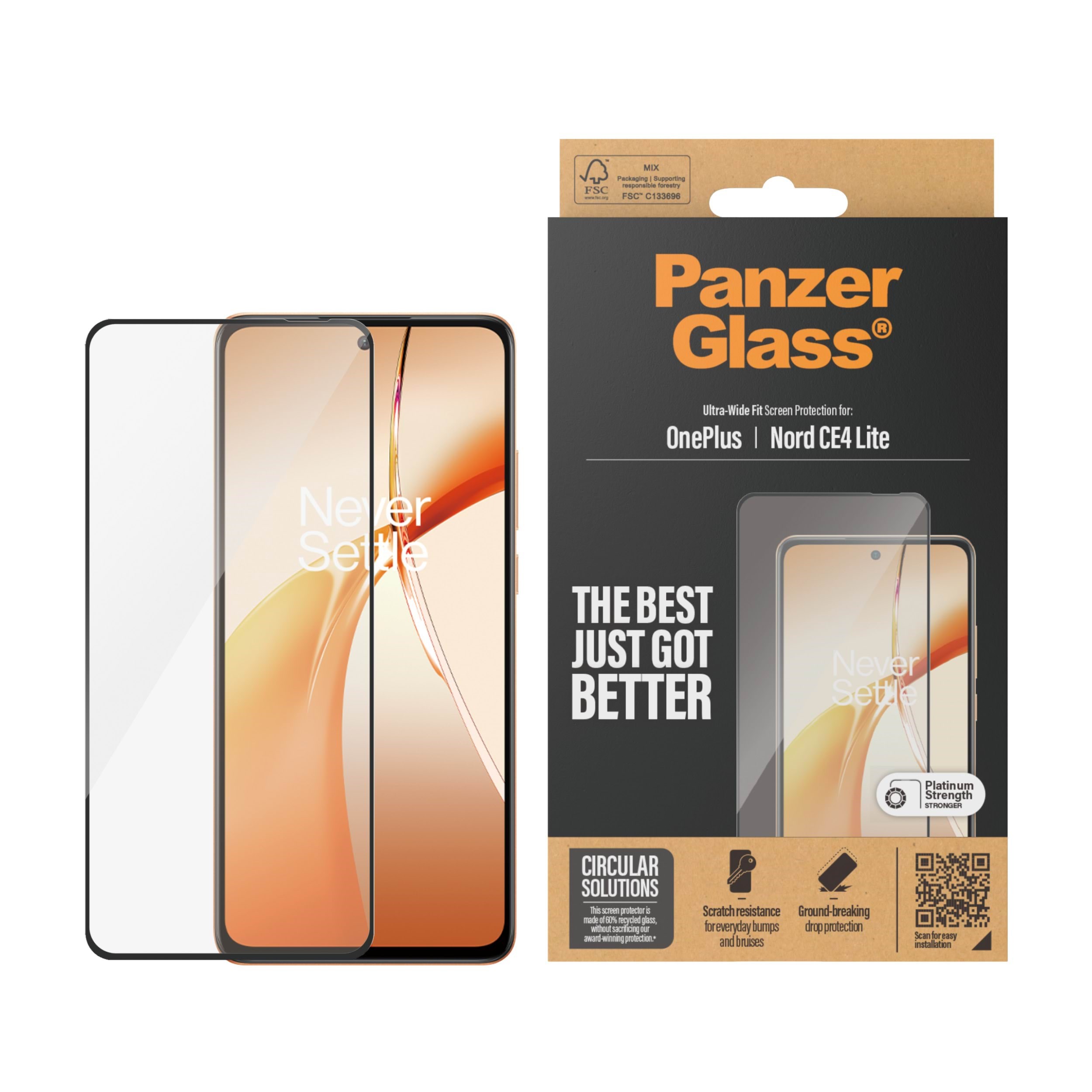 Panzerglass Screen Protector w. Black Frame Oneplus Nord Ce4 Lite | Ultra-wide Fit - Handys Schutzfolie Panzer7036