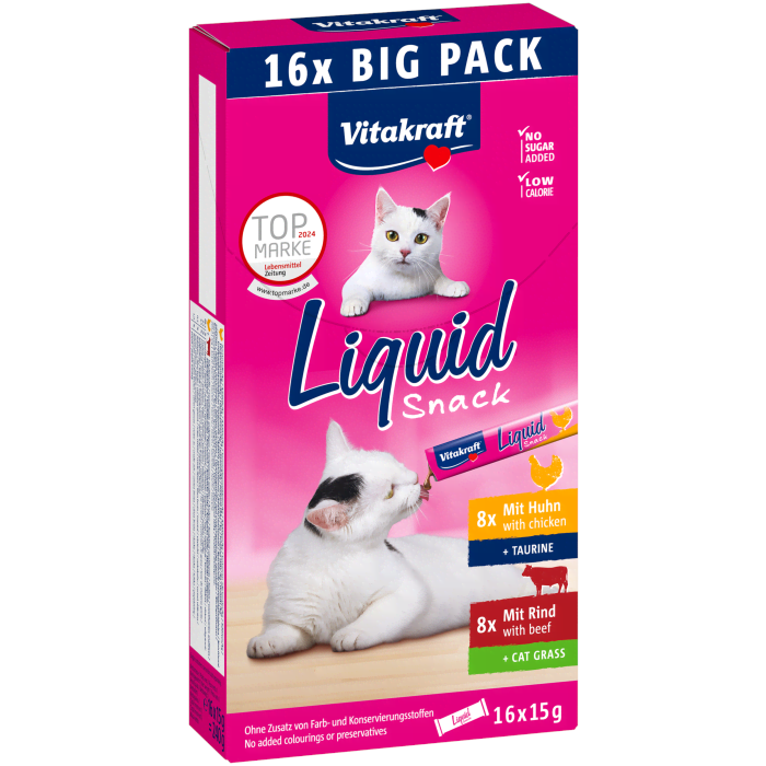 Vitakraft Liquid Snack Multipack Chicken + Beef 15g (16-pack) - Katzen