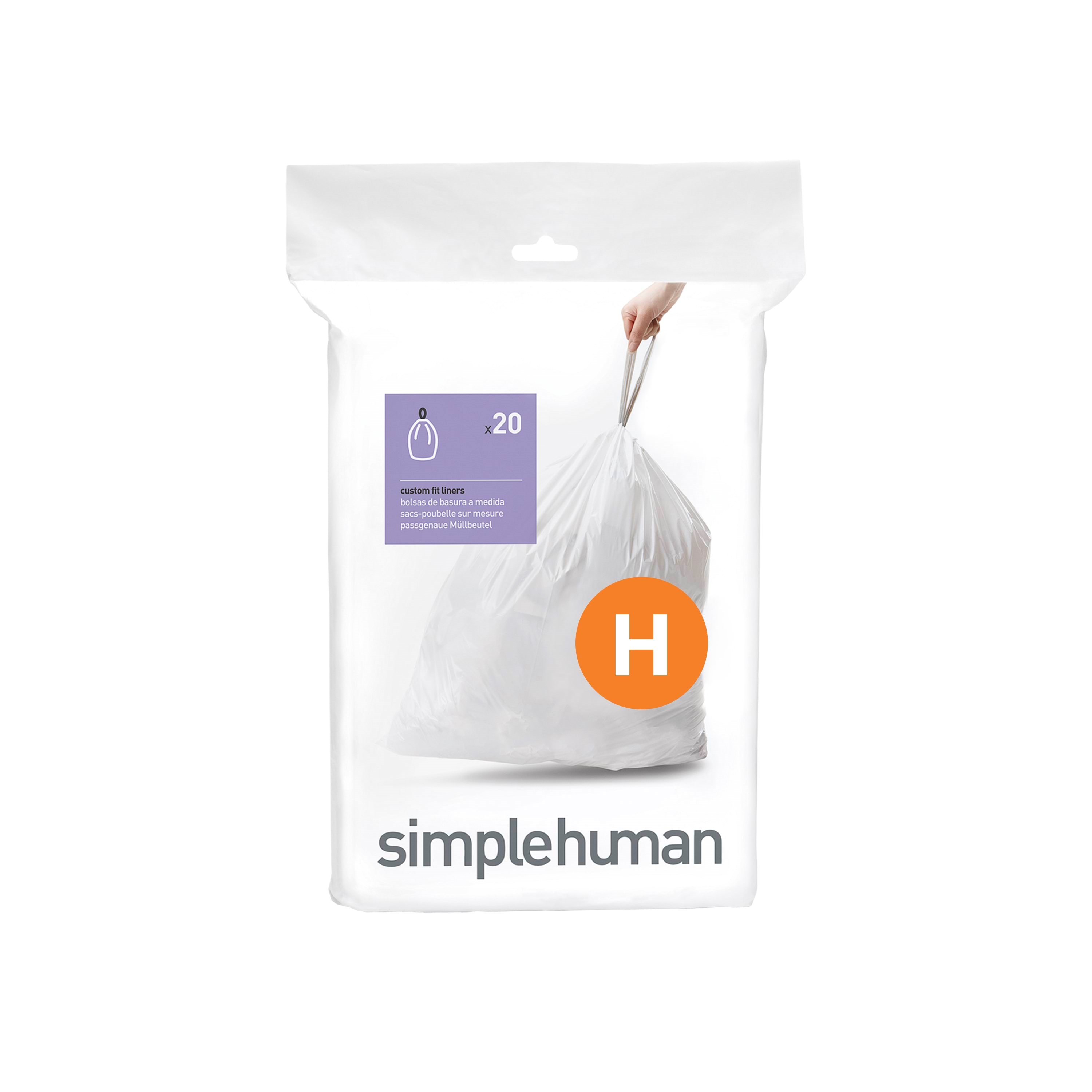 Simplehuman Code H Maßgeschneiderte Müllbeutel, Packung Mit 20, Weiß - Reinigung Cw0168
