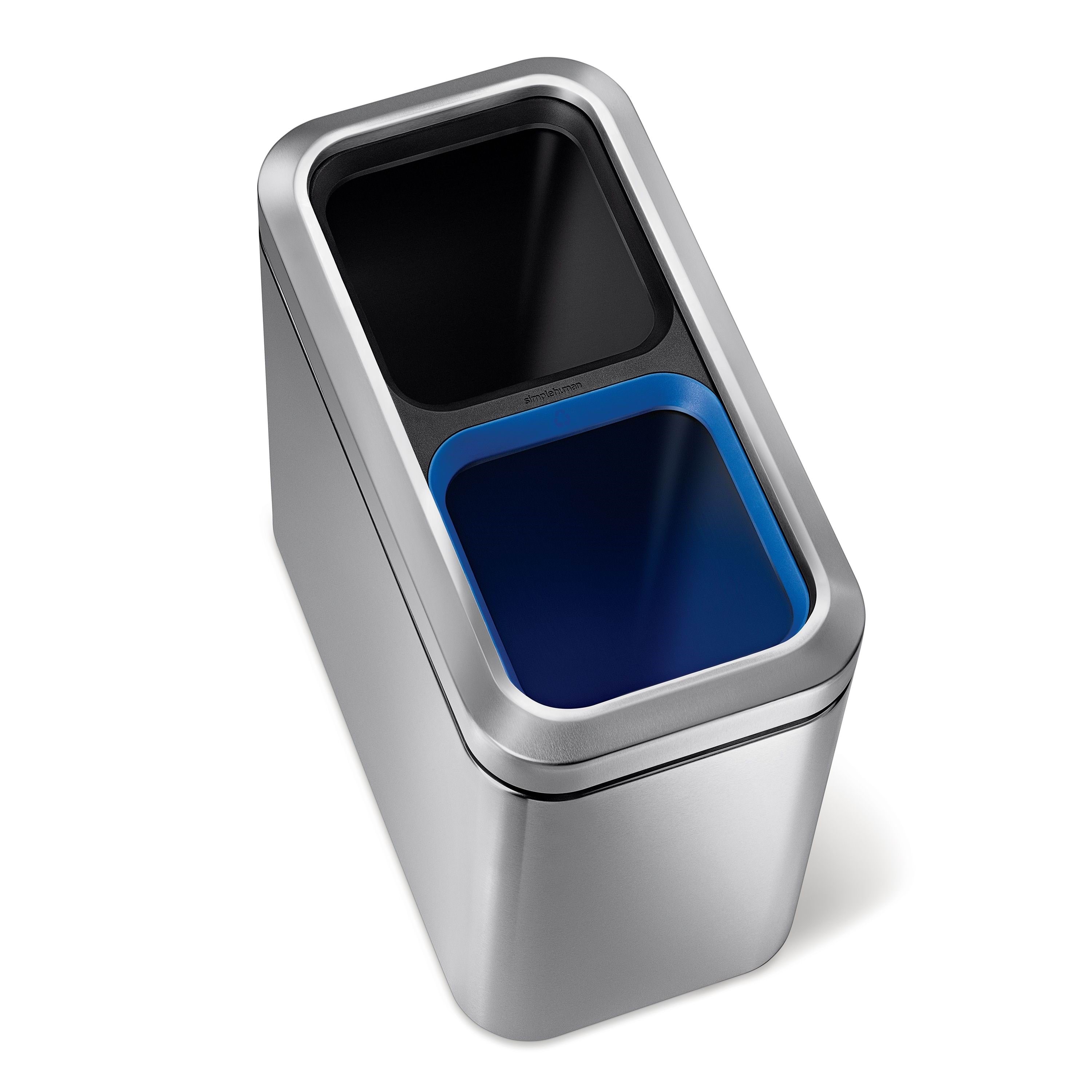 Simplehuman 20l (10/10), Schlanker Offener Recycler, Gebürsteter Edelstahl - Muelltrennung Cw1470
