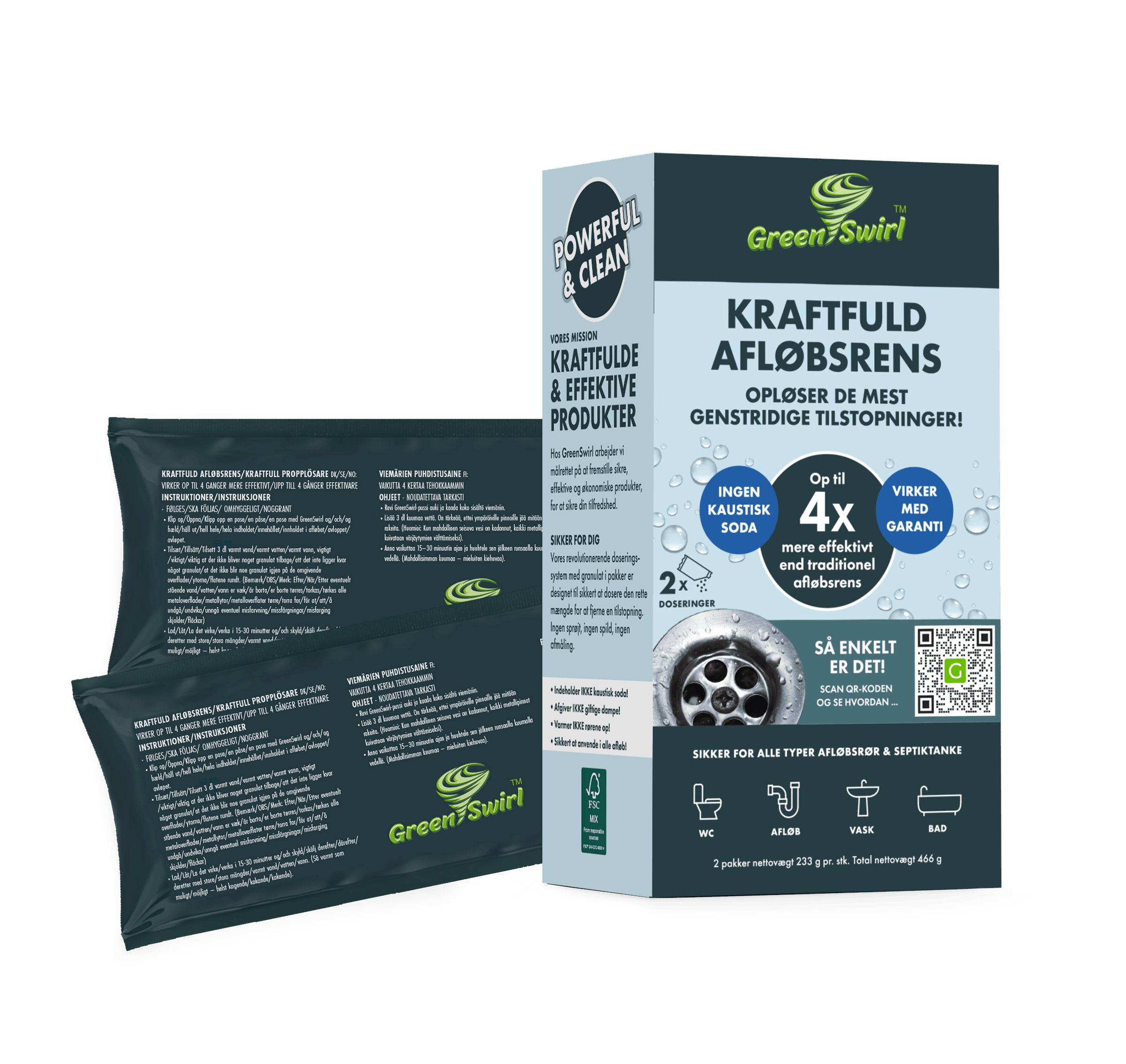 Greenswirl Powerful Drain Cleaner - 2 Dosing Bags of 233 g - Reinigung
