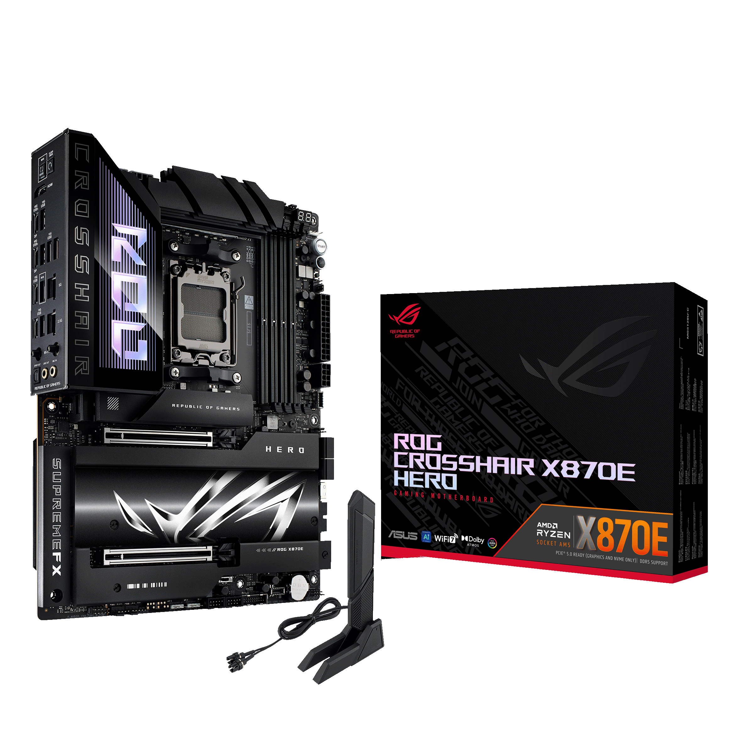 Asus Rog Crosshair X870e Hero Mainboard - Amd X870e - Amd Am5 - Ddr5 Ram - Atx