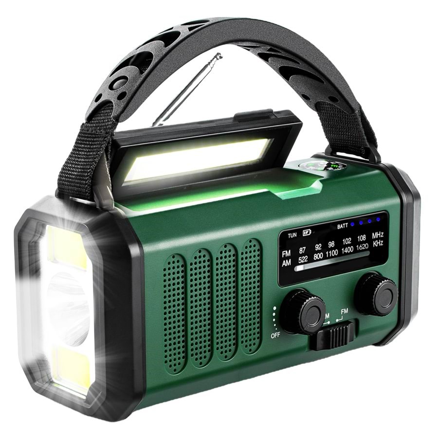 Lippa Emergency Radio - Solar - Dynamo - Compass - 10.000 Mah Power Bank - Am/fm - Mono - Grün - Dab Netzwerk Und Radiowecker