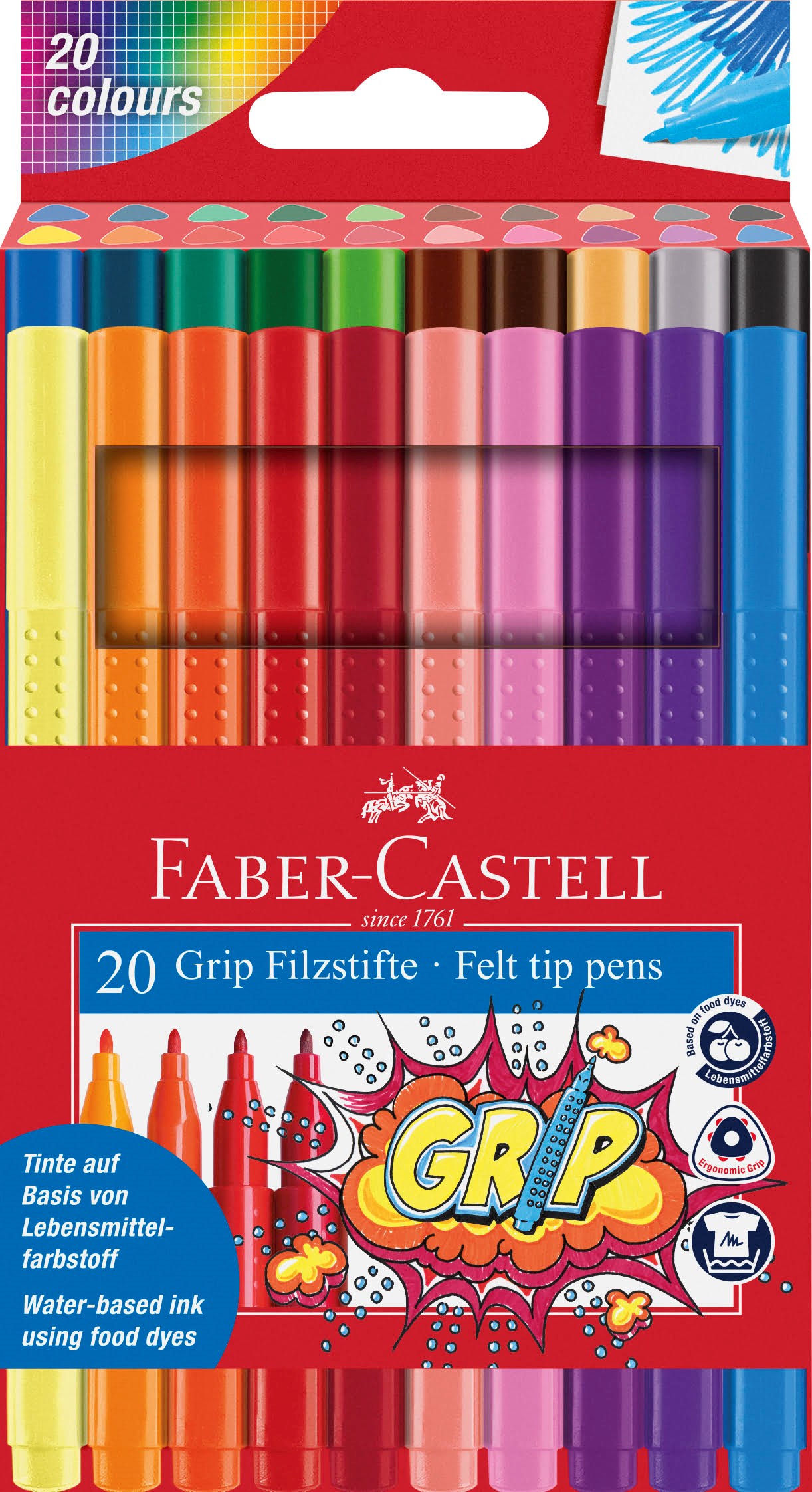 Faber-castell Filzstift Grip Colour Marker 20x Etui - Utensilien Zum Schreiben Und Zeichnen 155320