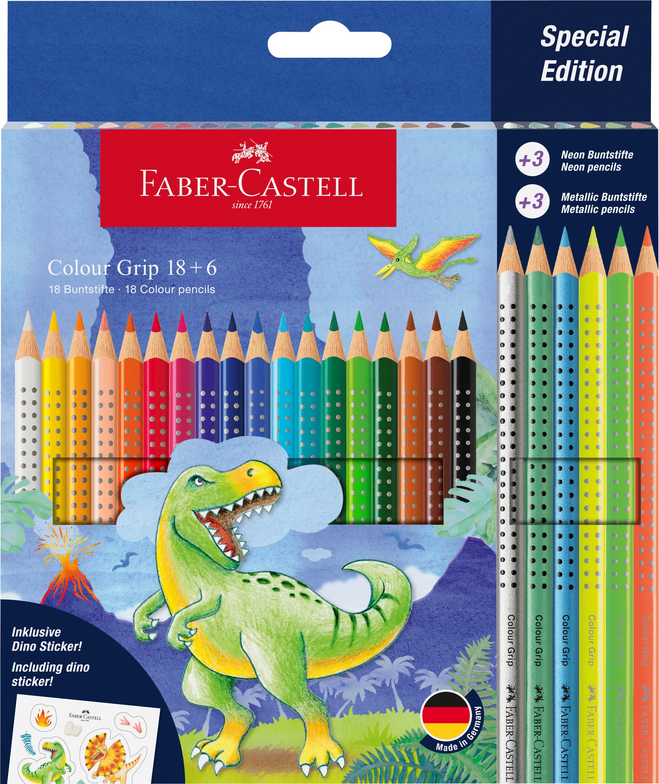 Faber-castell Buntstift Colour Grip Dino 18+6 - Utensilien Zum Schreiben Und Zeichnen