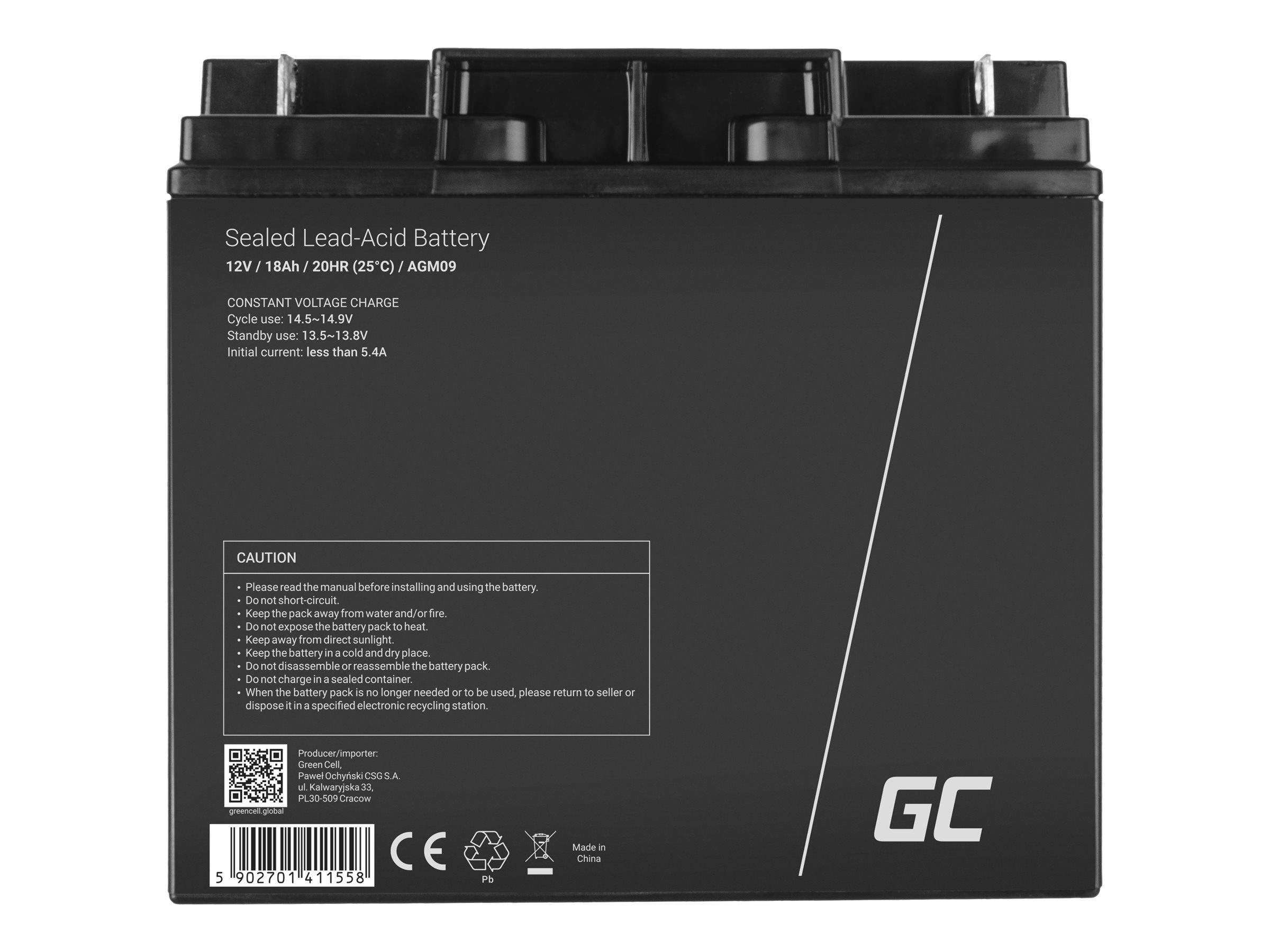 Green Cell Agm09 Agm 12v/18ah Gel Deep Cycle - Usvs