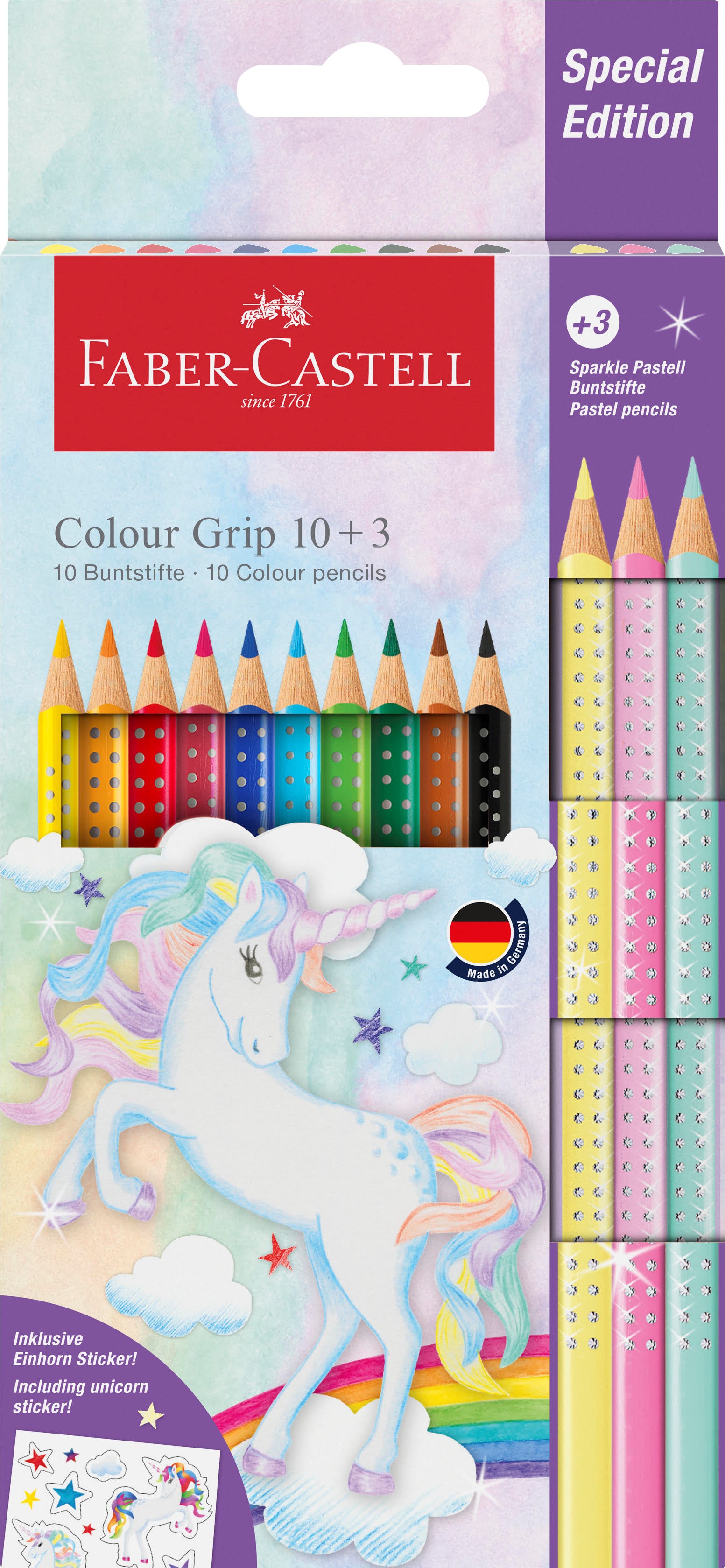 Faber-castell Buntstift Colour Grip Einhorn 10+3 - Utensilien Zum Schreiben Und Zeichnen