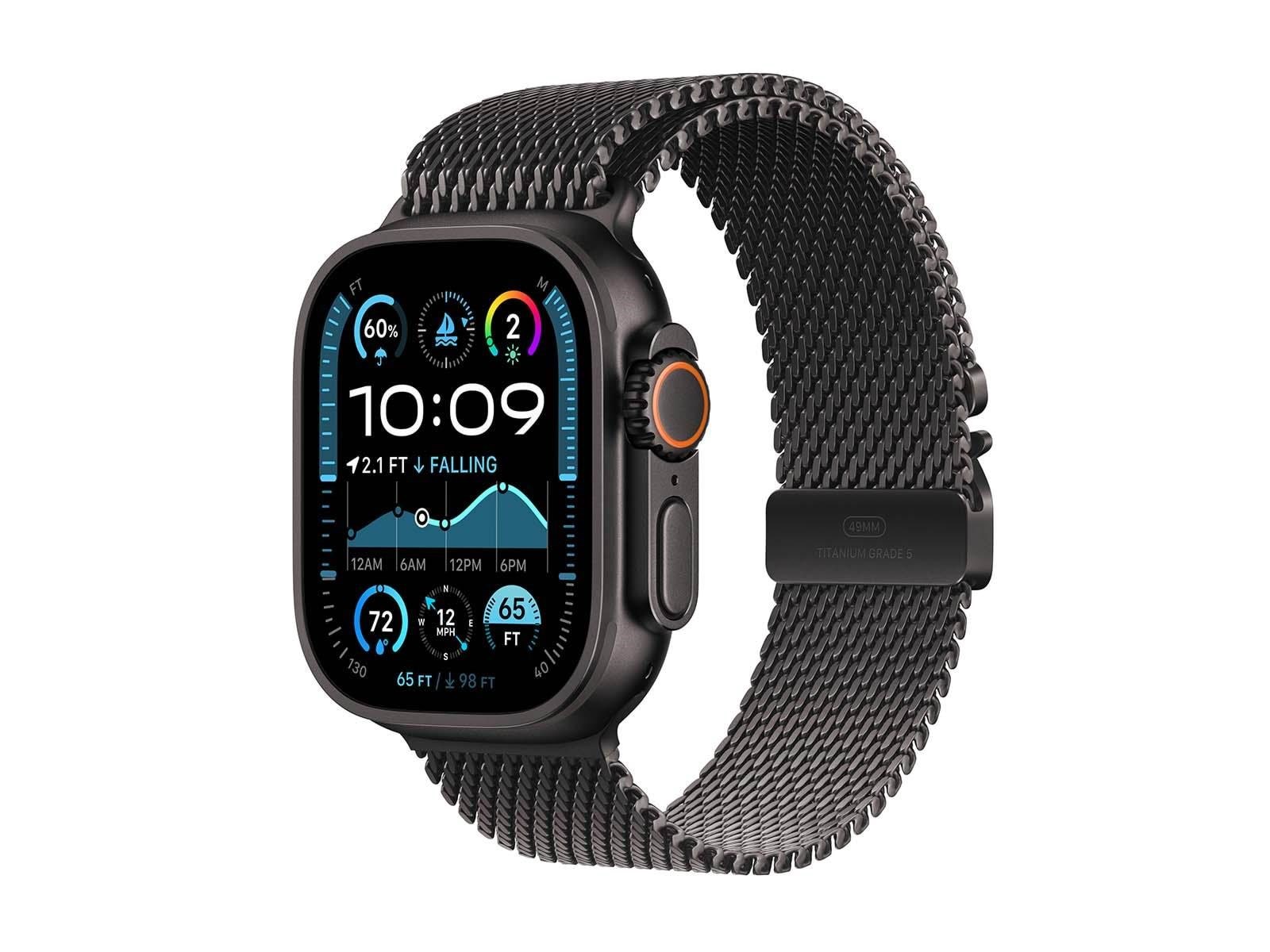 Apple Watch Ultra 2 Gps + Cellular 49mm - Black Titanium Case With Black Titanium Milanese Loop - M - Smartwatches Pulsuhren Sportuhren Schrittzaehler