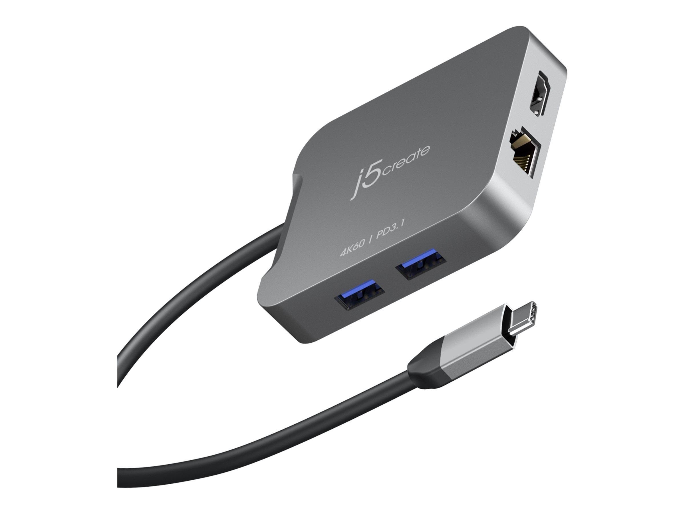 J5create 5-in-1 Usb-c Travel Adapter (With Ethernet And 140w PD) - Dockingstationen Jcd3191-n