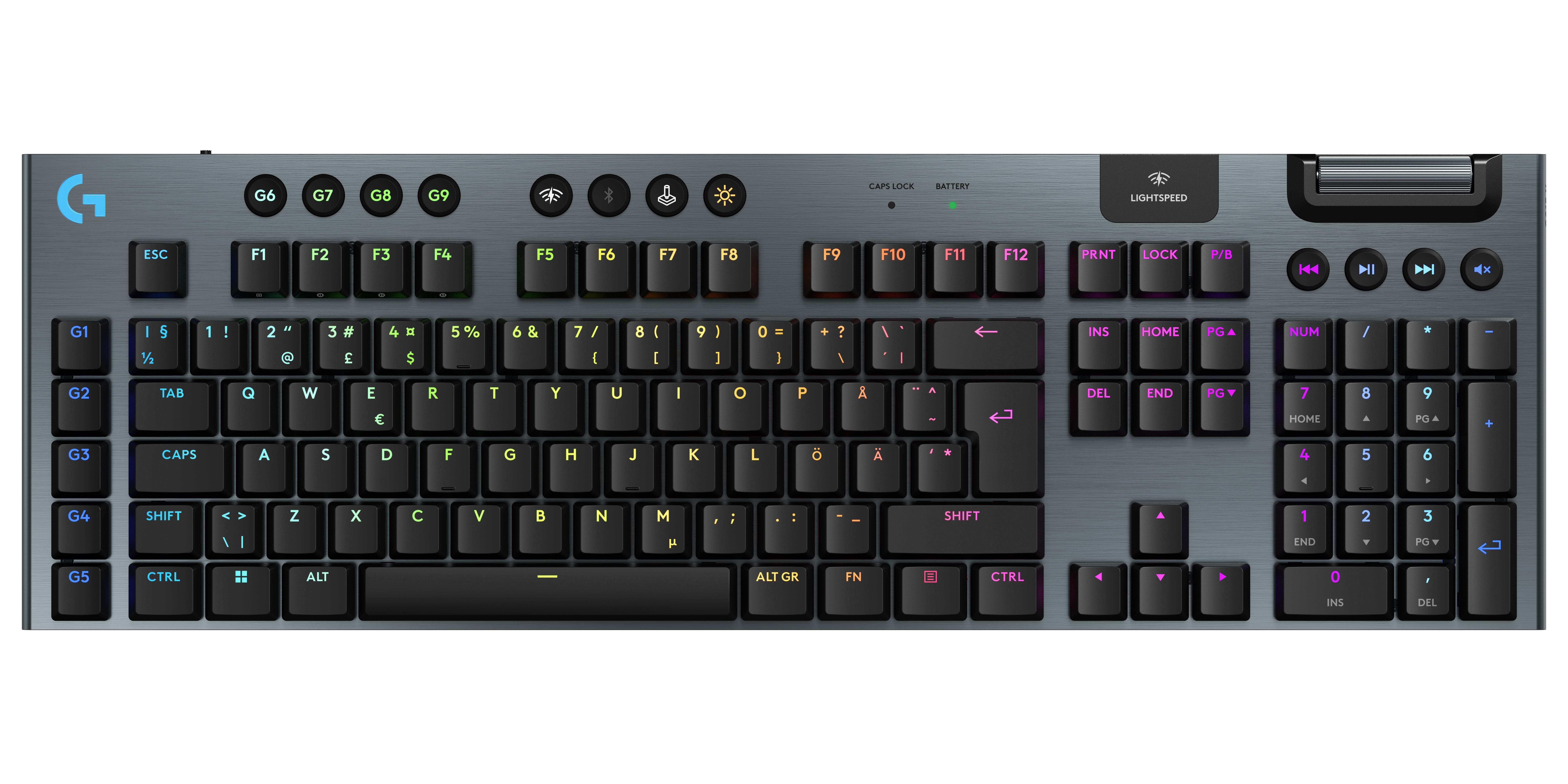 Logitech G915 X Lightspeed - Clicky - Full-size - Gaming Tastatur - Full-size - Nordic Iso - Schwarz - Tastaturen 920-012707