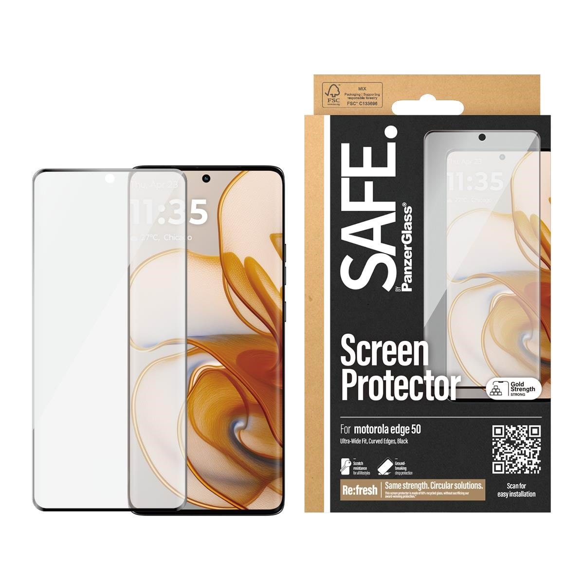 Safe by Panzerglass Screen Protector w. Black Frame Motorola Edge 50 | Ultra-wide Fit - Handys Schutzfolie Safe95988