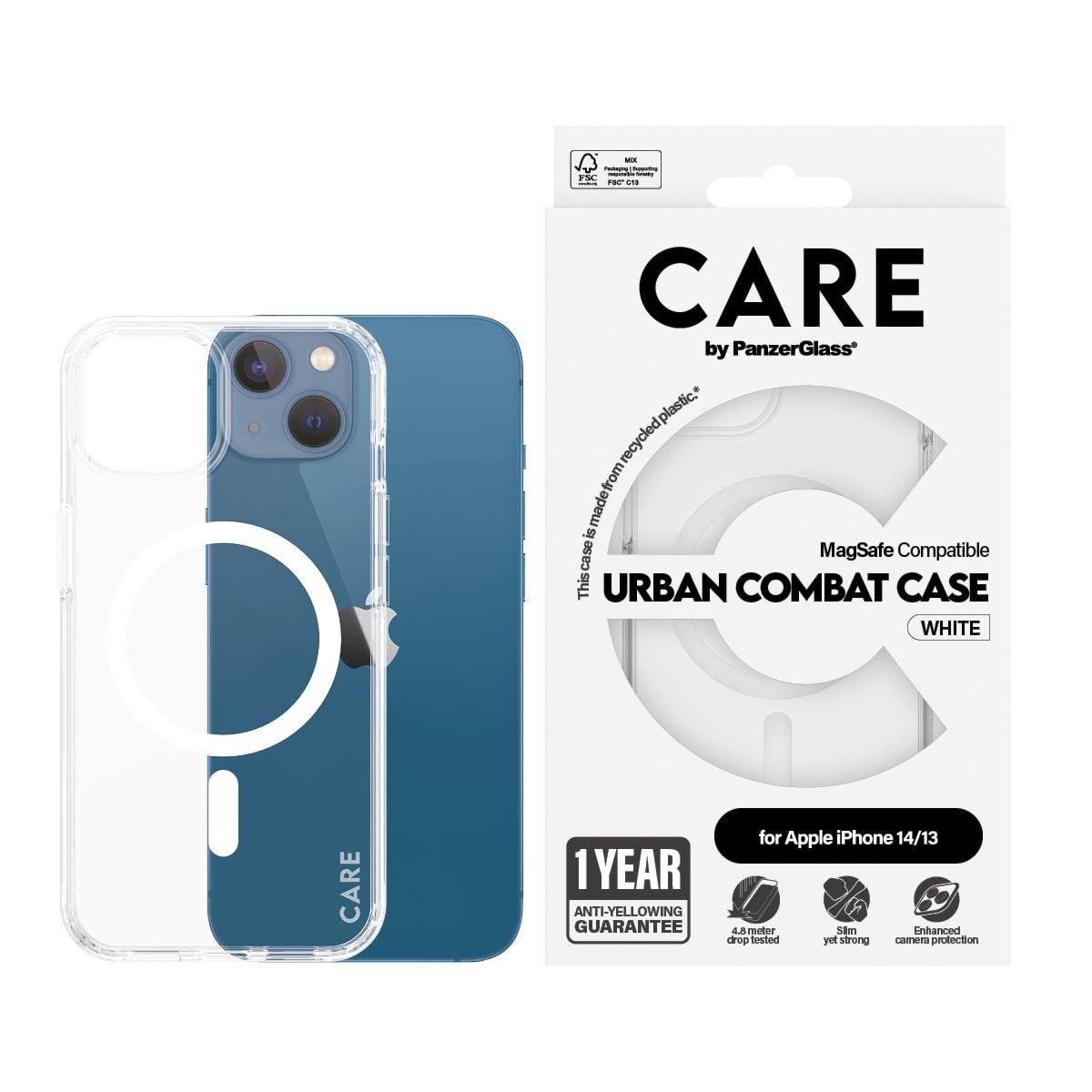 Care by Panzerglass Flagship Case Transparent Urban Combat w. White Magsafe Iphone 14 | 13 - Handys Cover Cases