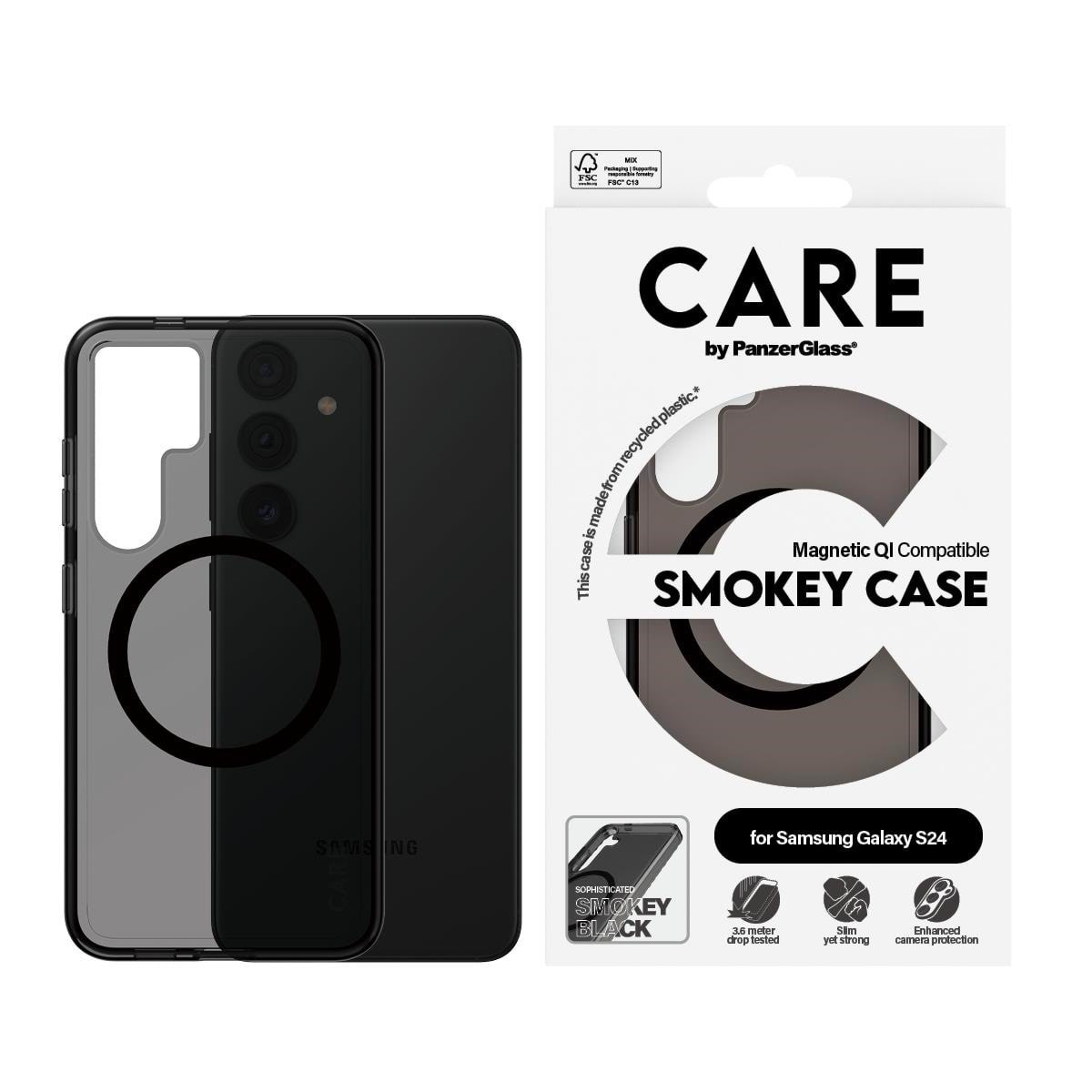 Care by Panzerglass Flagship Case Urban Combat Smokey w. Black QI Compatible Samsung Galaxy S24 - Handys Cover Cases Panzer1156