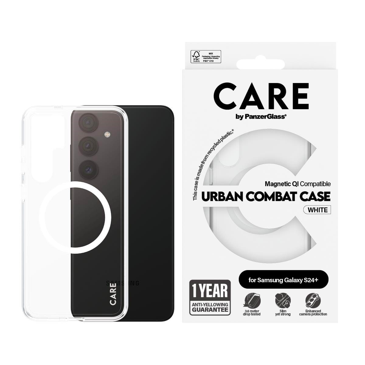 Care by Panzerglass Flagship Case Transparent Urban Combat w. White QI Compatible Samsung Galaxy S24+ - Handys Cover Cases Panzer1154