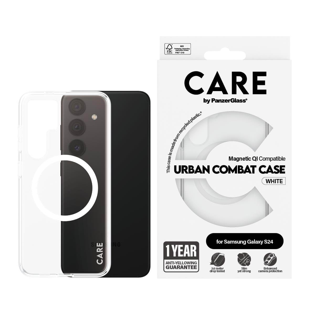 Care by Panzerglass Flagship Case Transparent Urban Combat w. White QI Compatible Samsung Galaxy S24 - Handys Cover Cases