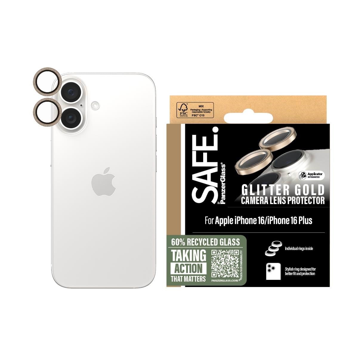 Safe by Panzerglass Camera Lens Protector Glitter Gold Iphone 16 | 16 Plus - Handys Schutzfolie