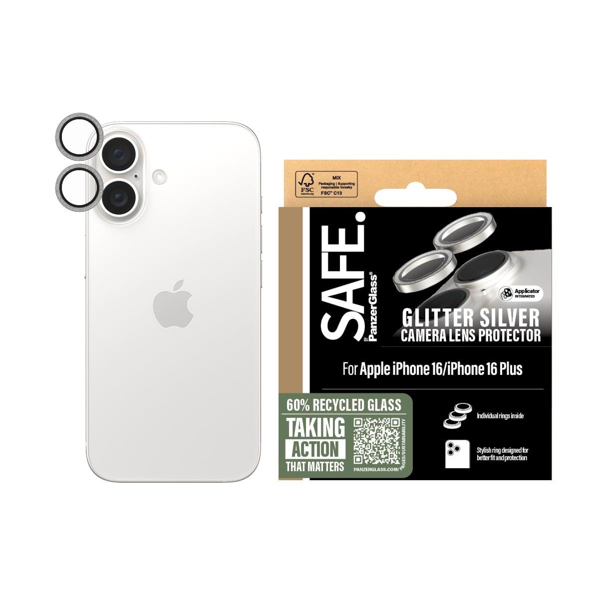 Safe by Panzerglass Camera Lens Protector Glitter Silver Iphone 16 | 16 Plus - Handys Anderes Zubehoer Safe95892