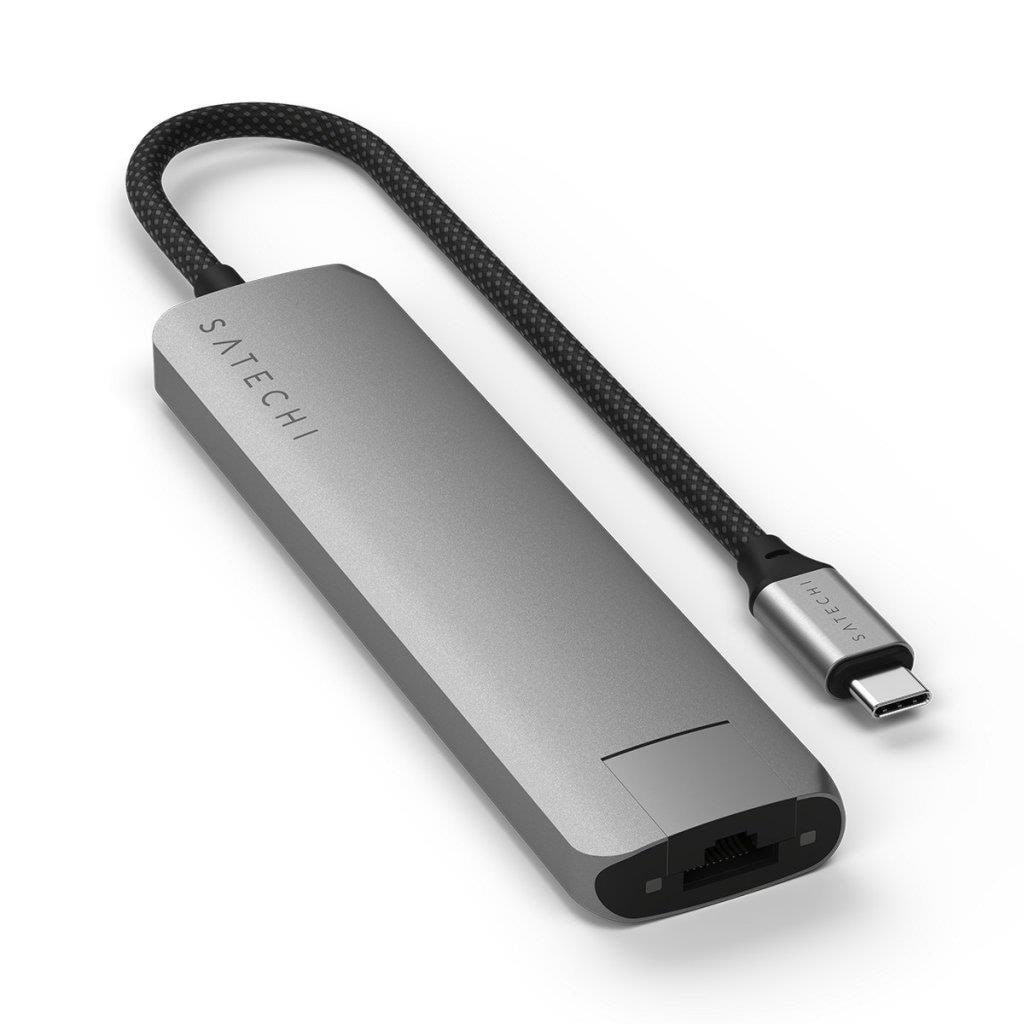 Satechi 7-in-1 Usb-c Slim Multiport Adapter With Ethernet - Space Grey - Dockingstationen St-p7sm