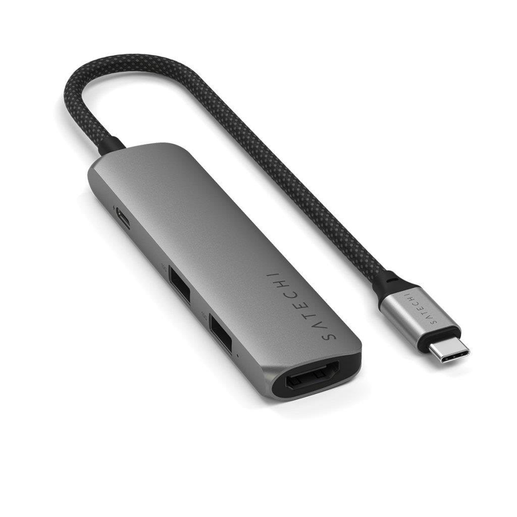 Satechi 4-in-1 Usb-c Slim Multiport Adapter 4K - Space Grey - Dockingstationen St-p4sm
