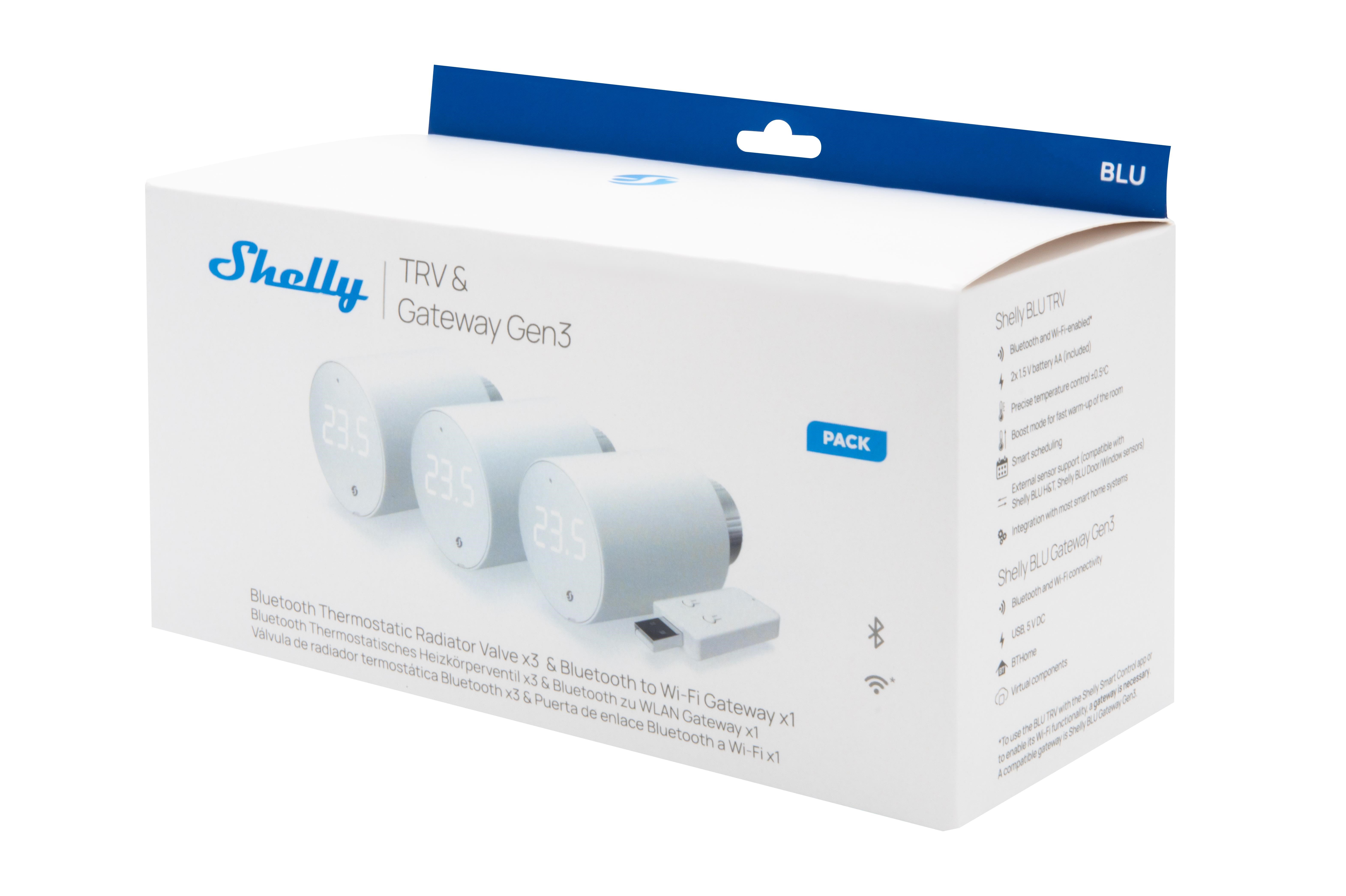 Shelly Blu Trv 3-pack + Blu Gateway Gen3 - Smart Home Shelly-blu-trv-3pc