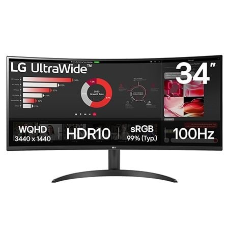 34" LG Ultrawide 34wr50qk-b - 3440x1440 (Uwqhd) - 100hz - VA - Bildschirm Black