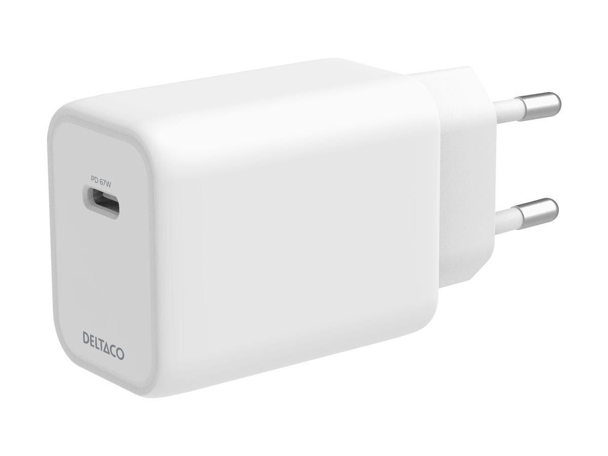 Deltaco Usb-c Gan Wall Charger 67w | 1x Usb-c | Samsung Sfc 45w | Pps + PD | White - Handys Adapter Und Ladegeraete Usbc-gan05