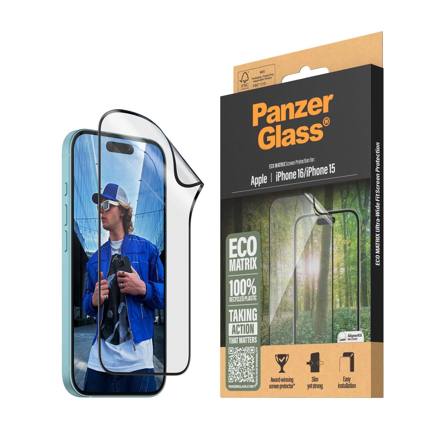 Panzerglass Eco Matrix Screen Protector Iphone 16 | 15 | Ultra-wide Fit - Handys Schutzfolie