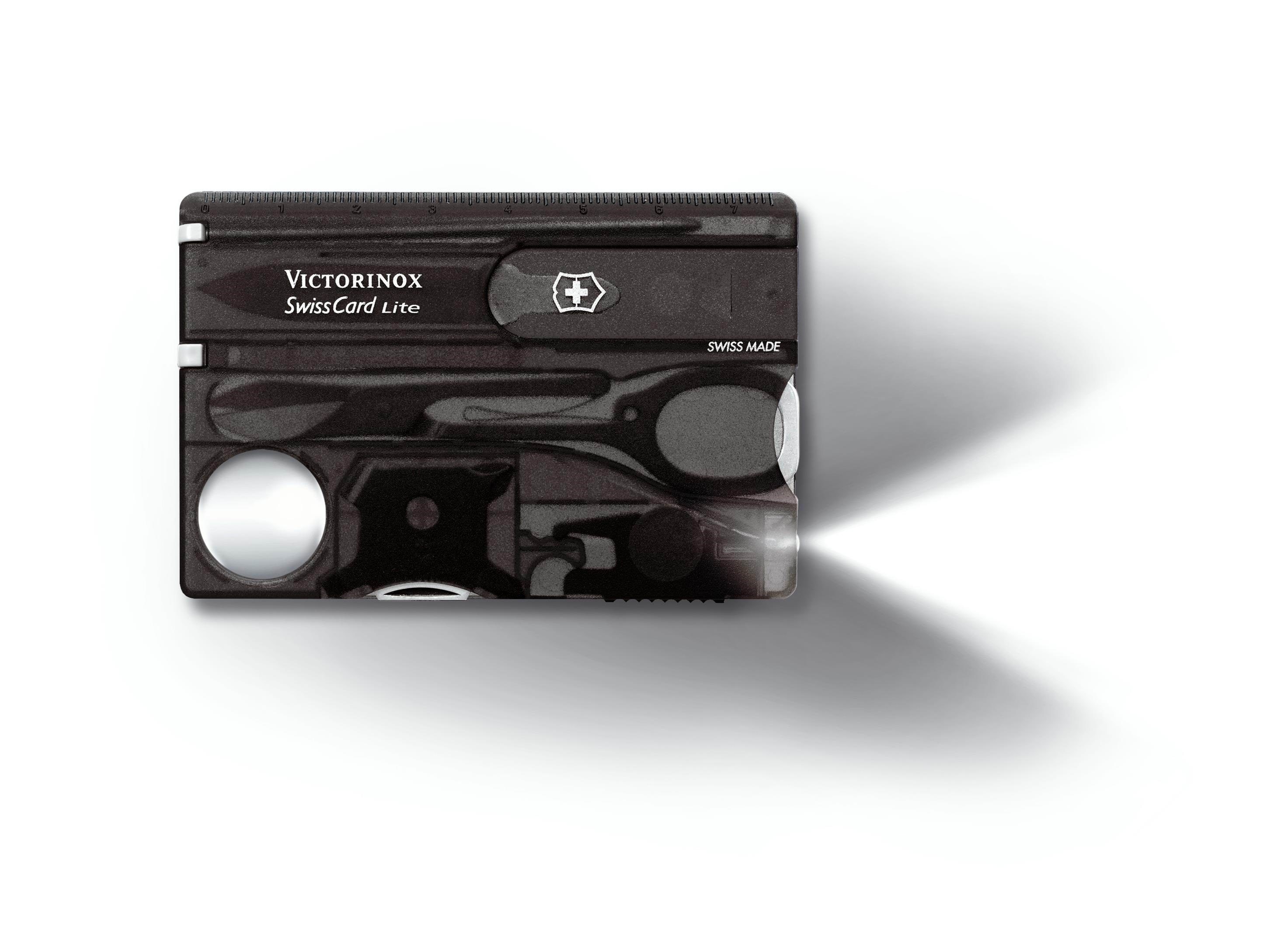 Victorinox Swiss Card Lite - 13 Function Swisscard - White Led Light - Schreibtischzubehoer Schwarz 0.7333.T3