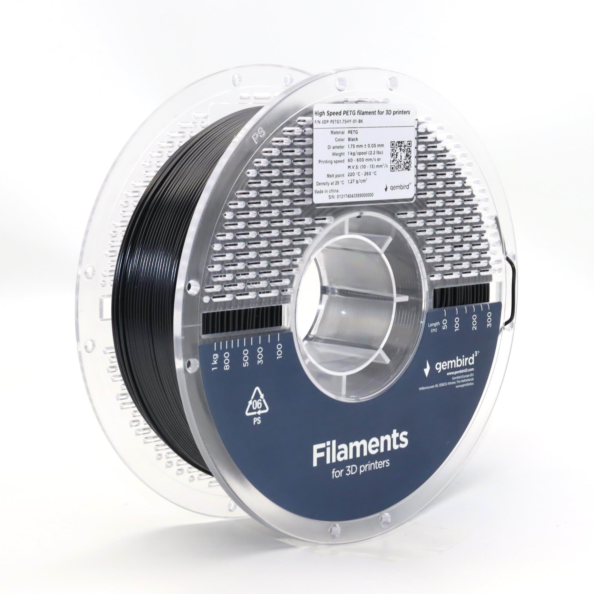 Gembird High Speed Petg (Pet, Pett) - Schwarz - 1.75mm ø - 1 kg - Filament 3D Drucker 3dp-petg1.75hy-01-bk