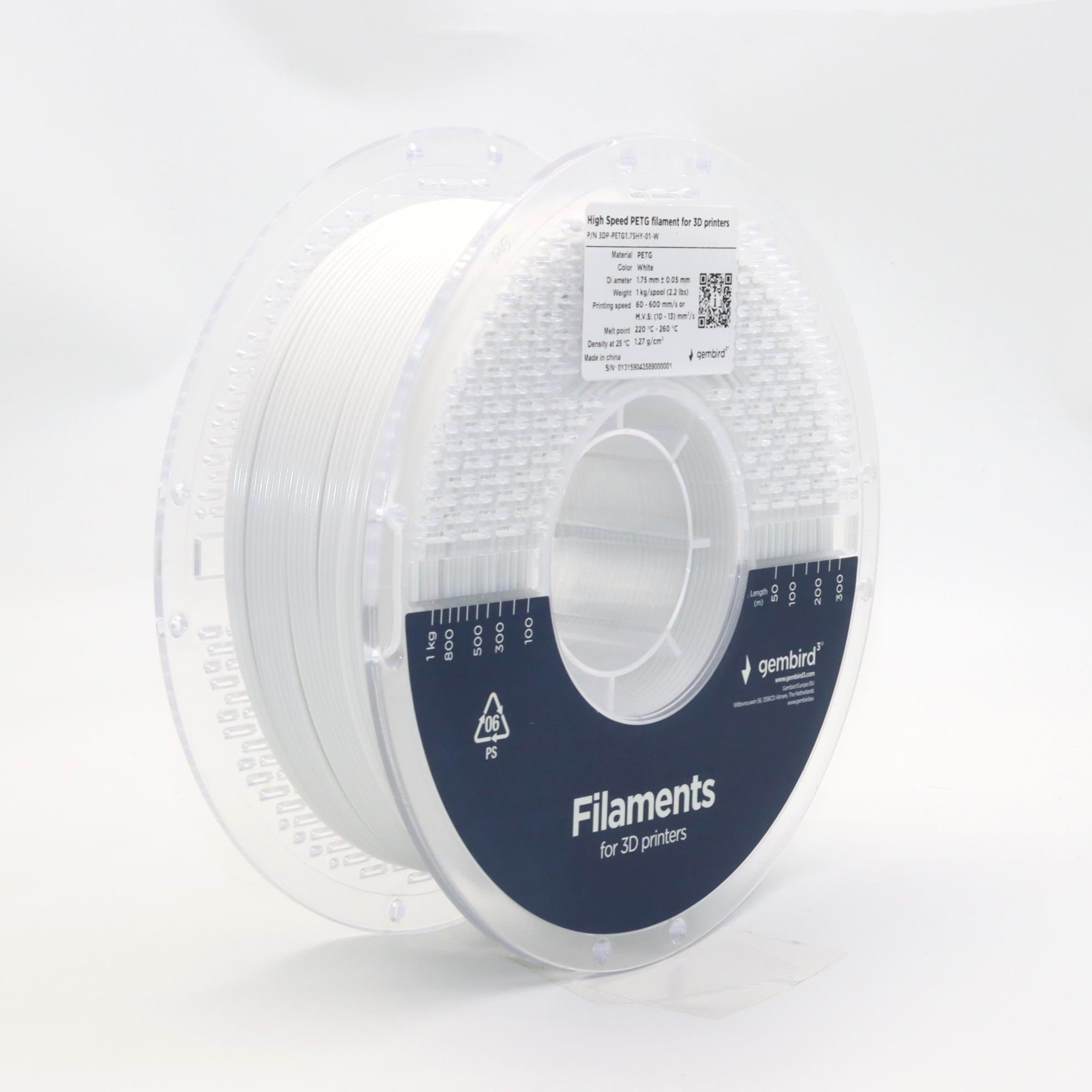 Gembird High Speed Petg (Pet, Pett) - White - 1.75mm ø - 1 kg - Filament 3D Drucker 3dp-petg1.75hy-01-w