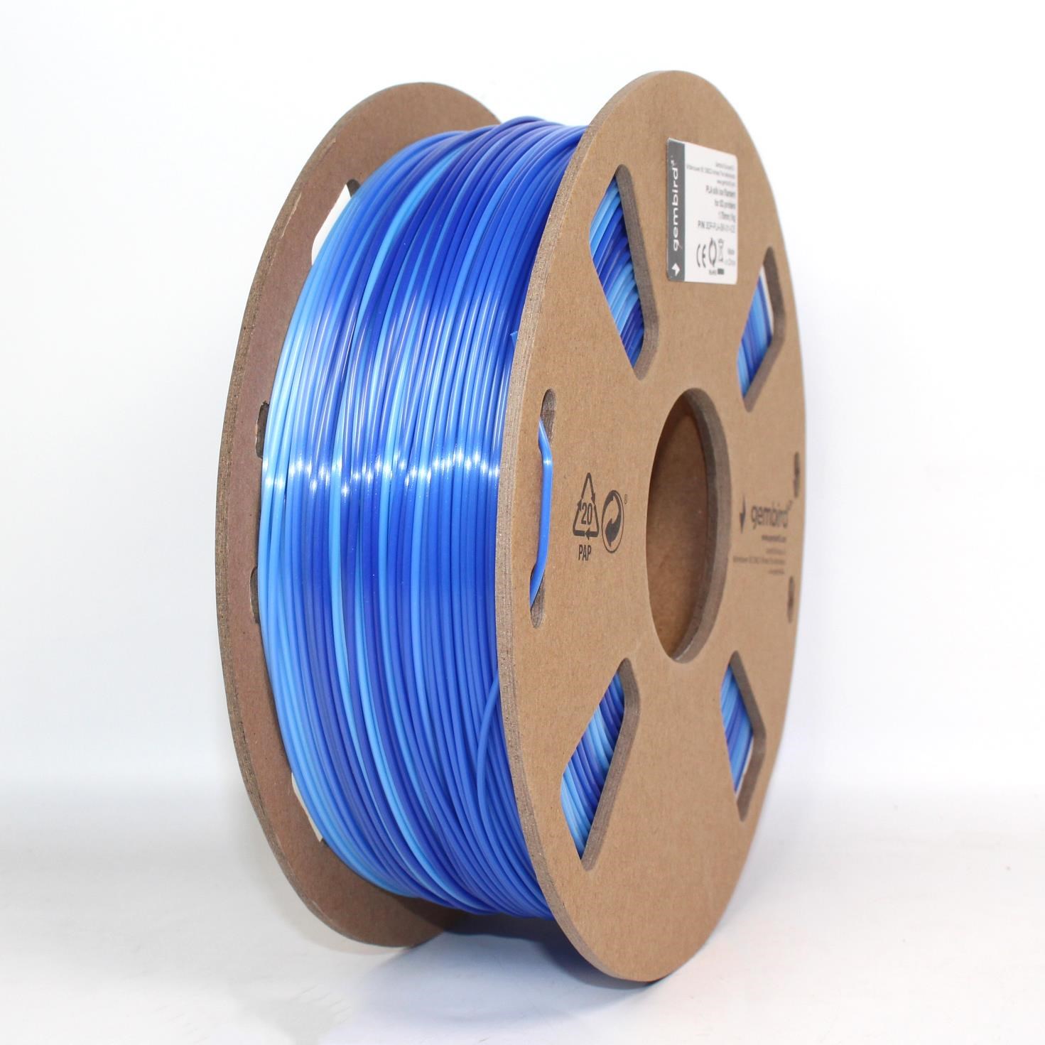 Gembird Silk Pla Filament - Eisblau - 1.75mm ø - 1 kg - Filament 3D Drucker 3dp-pla-sk-01-ice